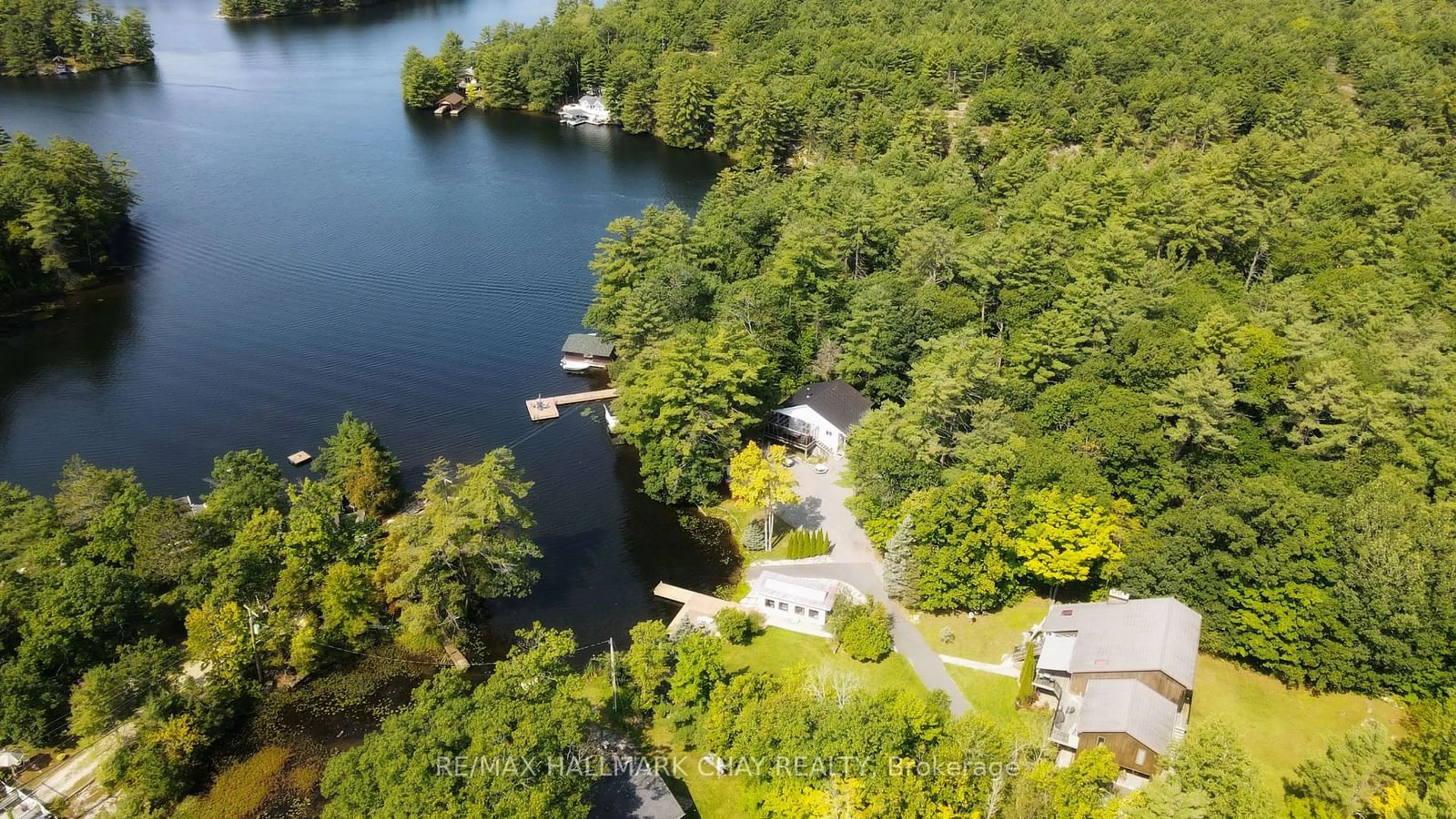 A pic from outside/outdoor area/front of a property/back of a property/a pic from drone, water/lake/river/ocean view for 4372 Conners Bay Lane, Severn Ontario L0K 1E0