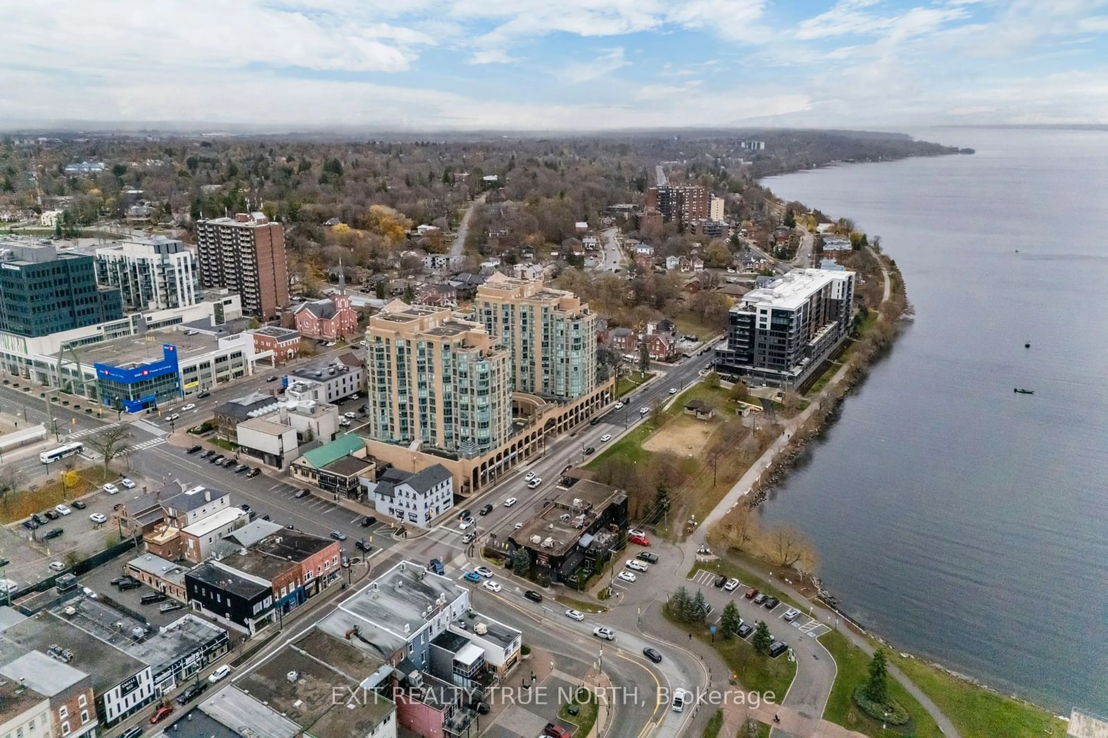 A pic from outside/outdoor area/front of a property/back of a property/a pic from drone, water/lake/river/ocean view for 140 Dunlop St #1502, Barrie Ontario L4M 6H9