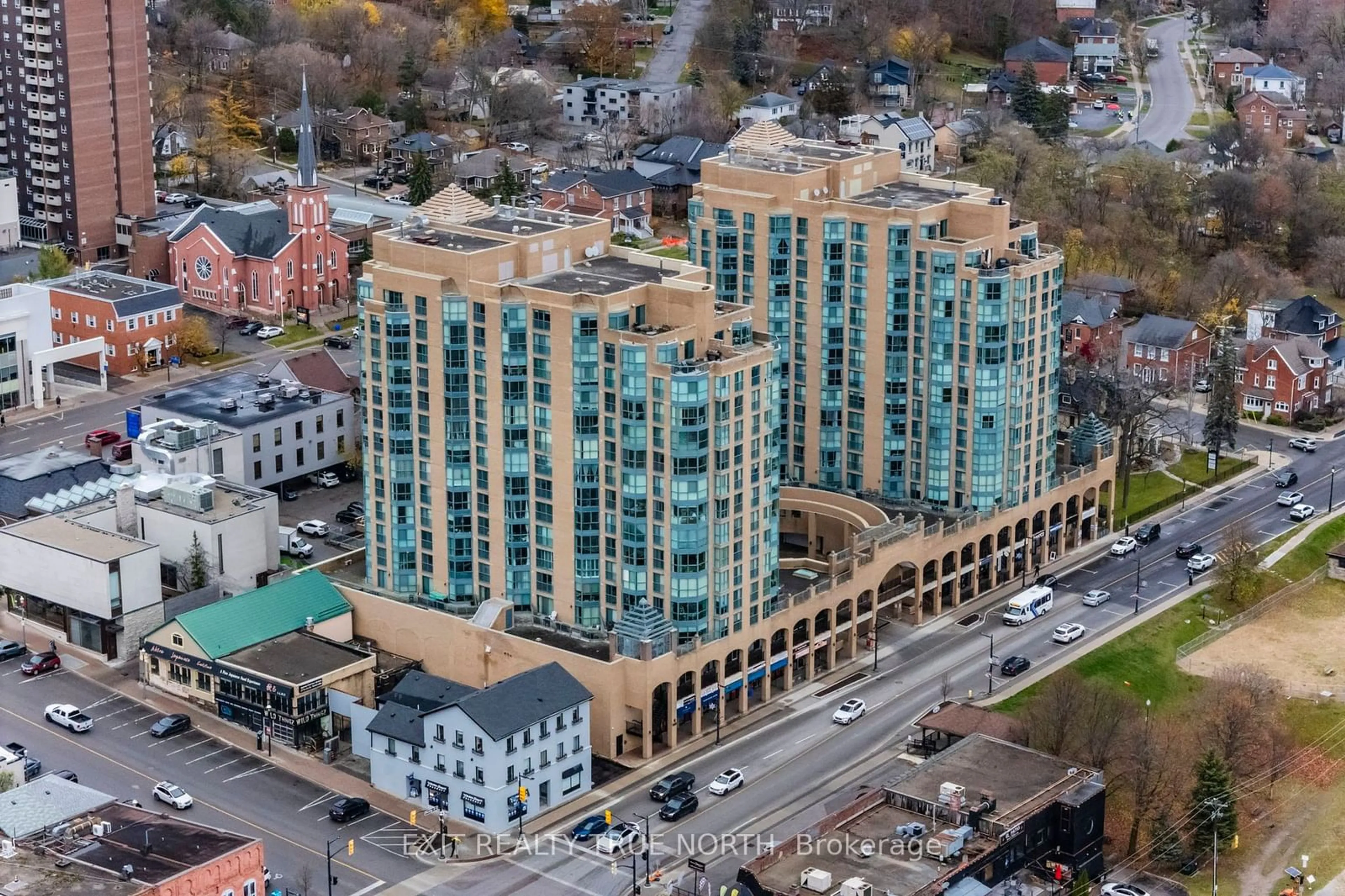 A pic from outside/outdoor area/front of a property/back of a property/a pic from drone, city buildings view from balcony for 140 Dunlop St #1502, Barrie Ontario L4M 6H9