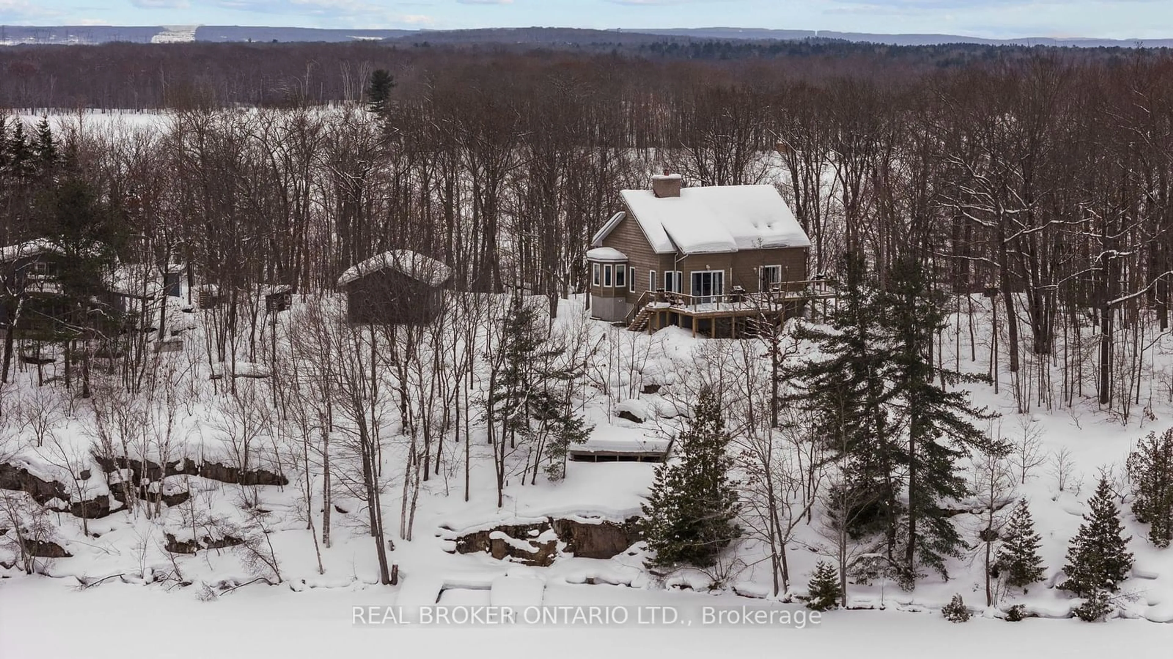 A pic from outside/outdoor area/front of a property/back of a property/a pic from drone, mountain view for 2043 Beman Point Lane, Severn Ontario L0K 1E0