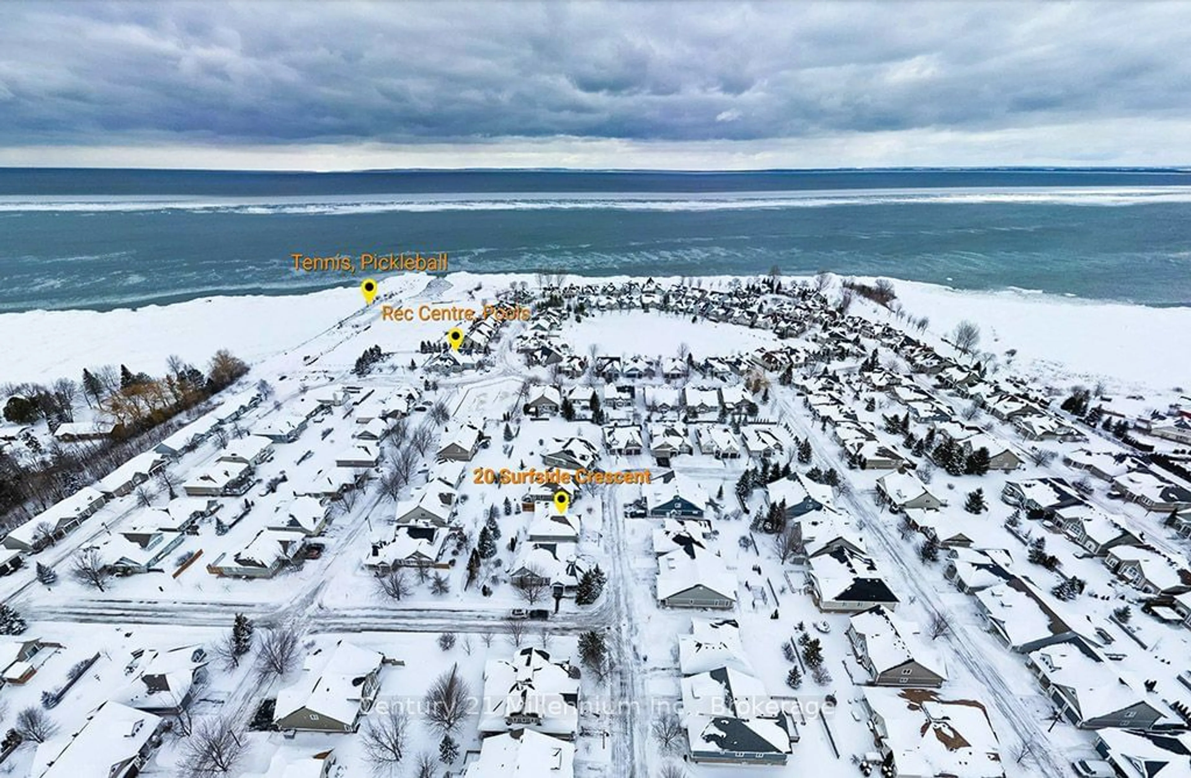 A pic from outside/outdoor area/front of a property/back of a property/a pic from drone, street for 20 Surfside Cres, Collingwood Ontario L9Y 4Z8