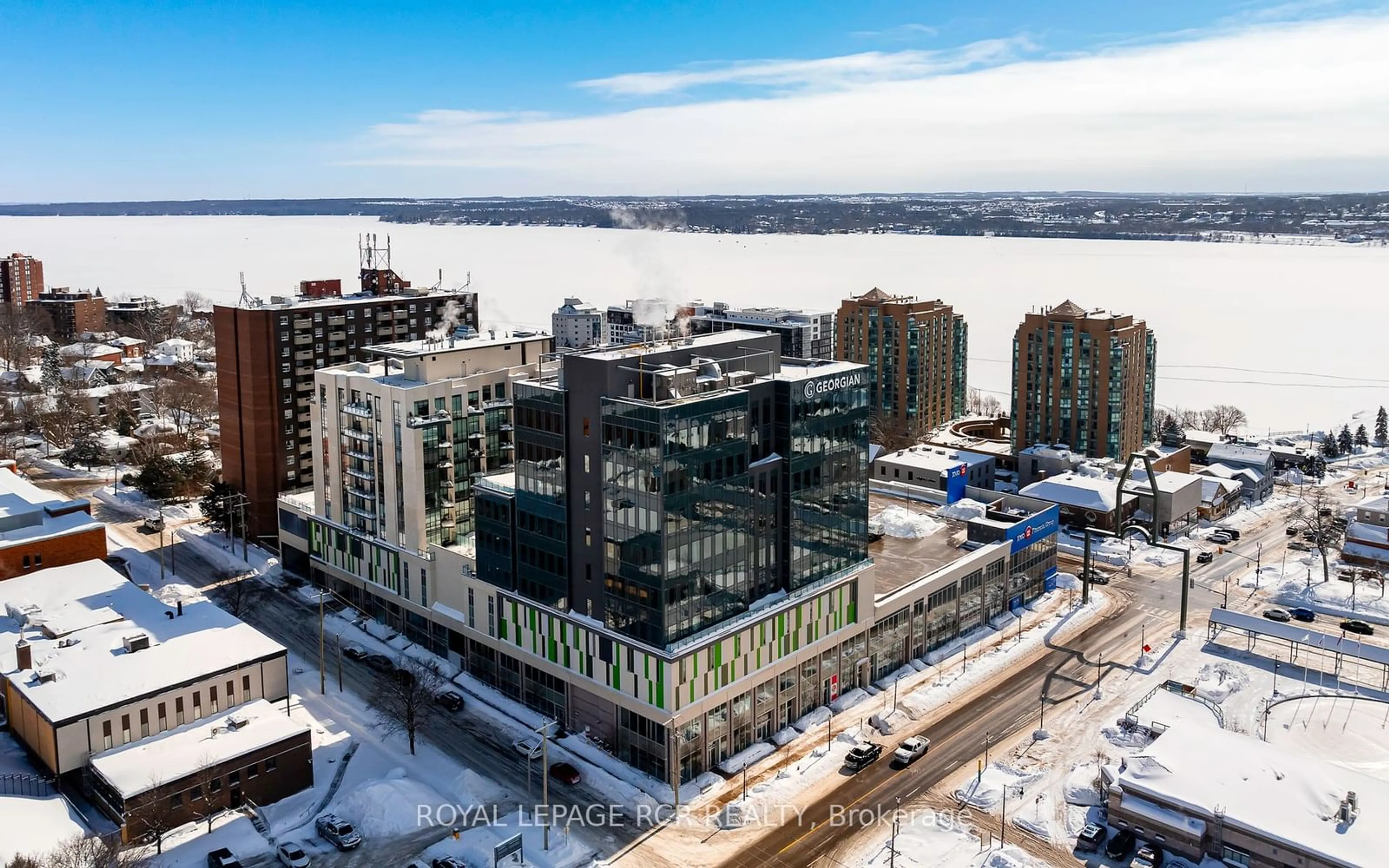 A pic from outside/outdoor area/front of a property/back of a property/a pic from drone, city buildings view from balcony for 111 Worsley St #307, Barrie Ontario L4M 0J5