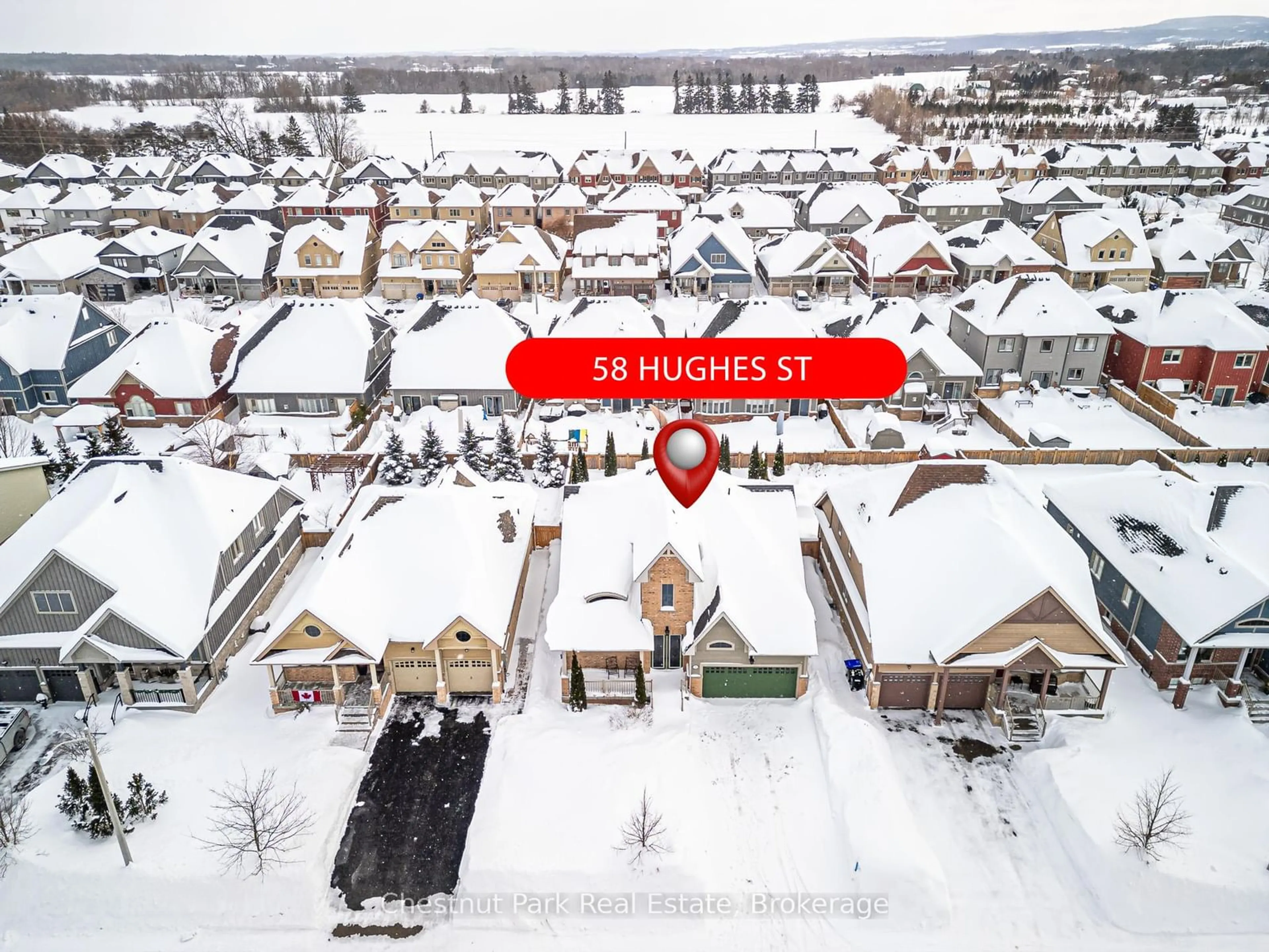 A pic from outside/outdoor area/front of a property/back of a property/a pic from drone, street for 58 Hughes St, Collingwood Ontario L9Y 0W7