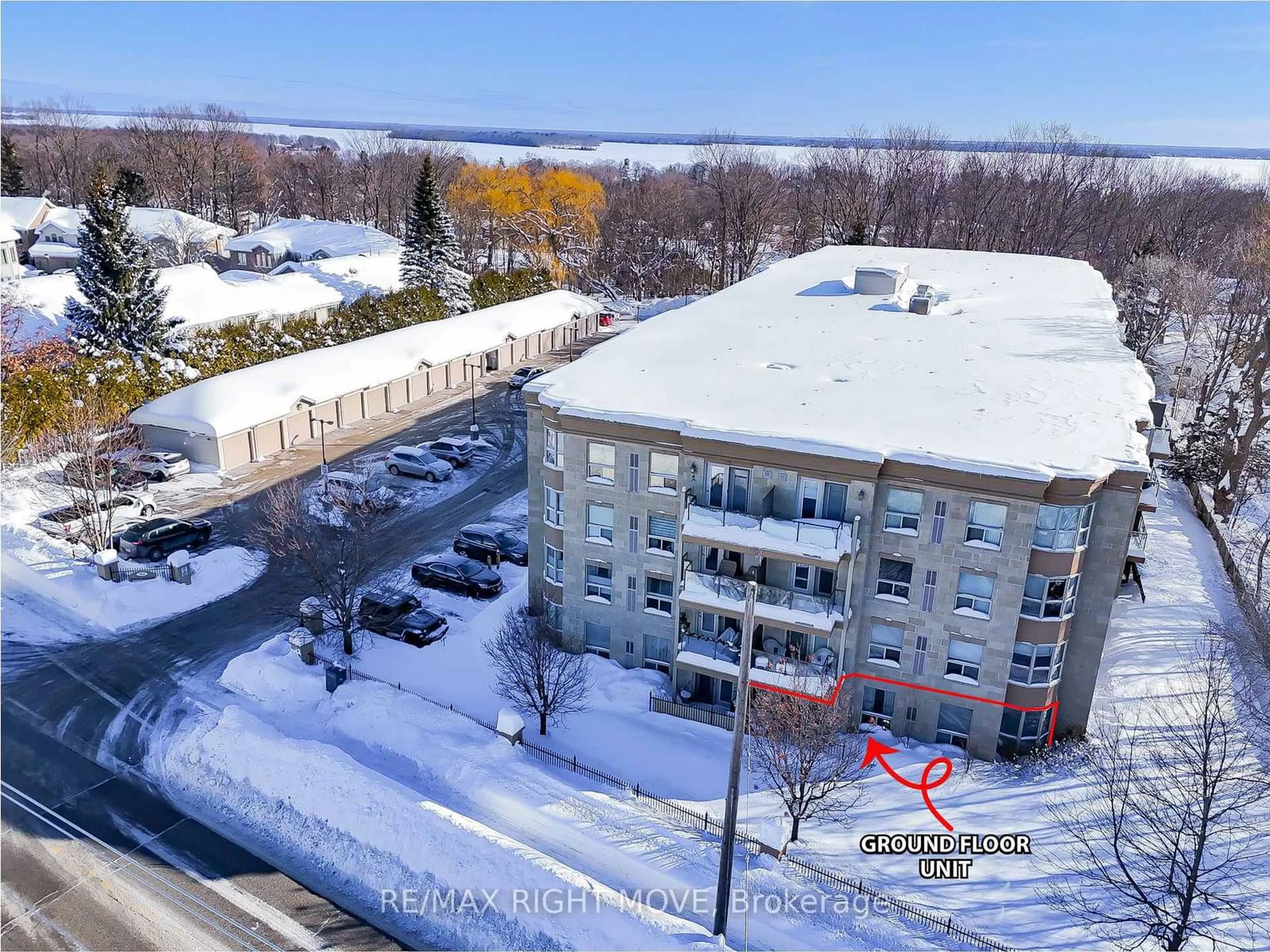 A pic from outside/outdoor area/front of a property/back of a property/a pic from drone, unknown for 486 Laclie St #108, Orillia Ontario L3V 4P9