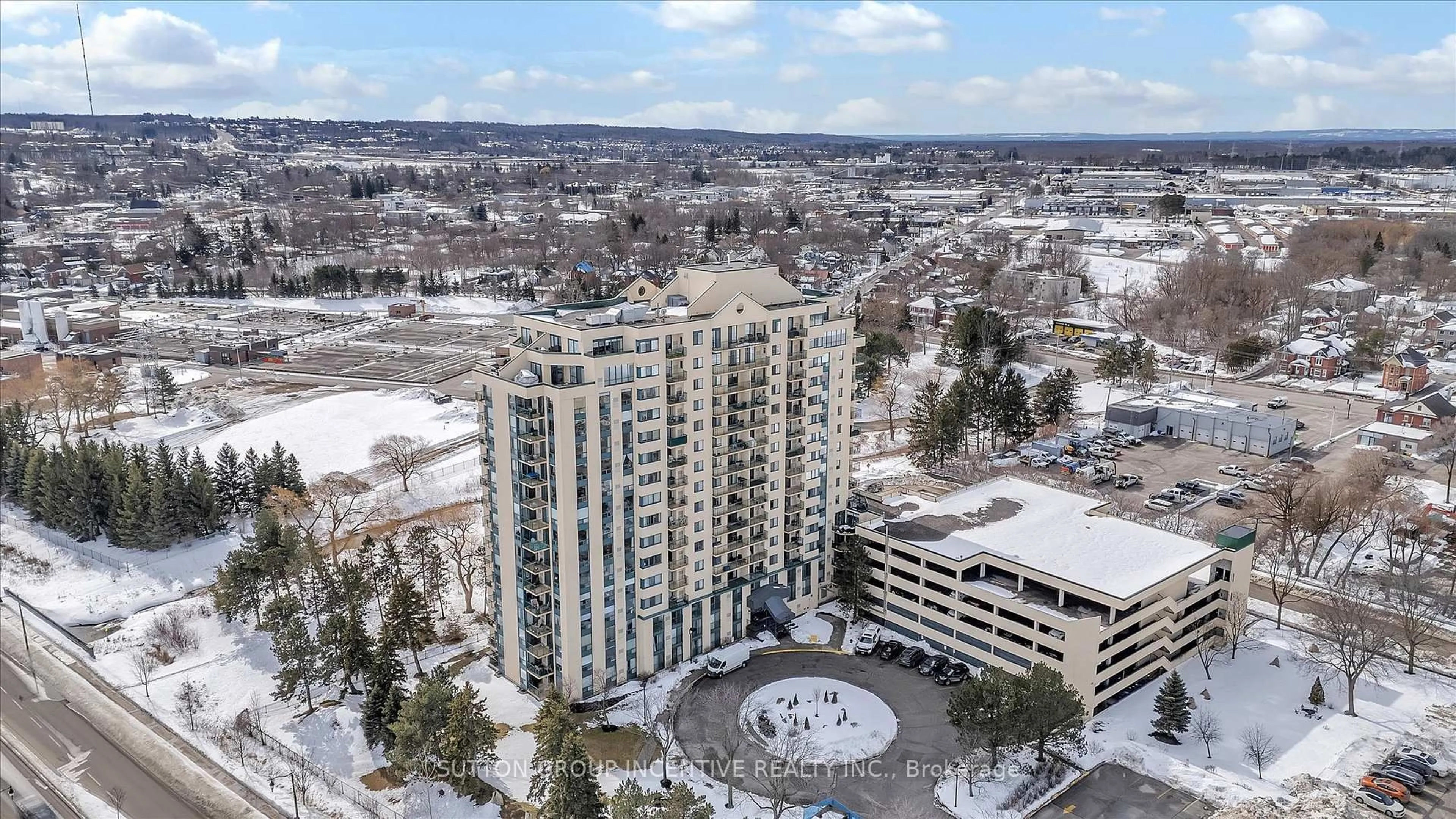 A pic from outside/outdoor area/front of a property/back of a property/a pic from drone, city buildings view from balcony for 75 Ellen St #1104, Barrie Ontario L4N 7R6