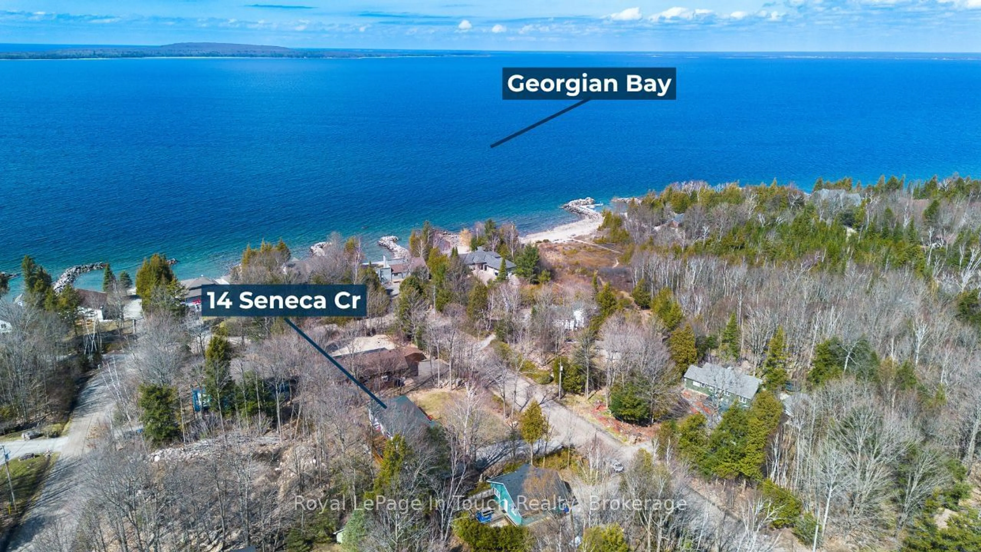 A pic from outside/outdoor area/front of a property/back of a property/a pic from drone, water/lake/river/ocean view for 14 Seneca Cres, Tiny Ontario L9M 0C9