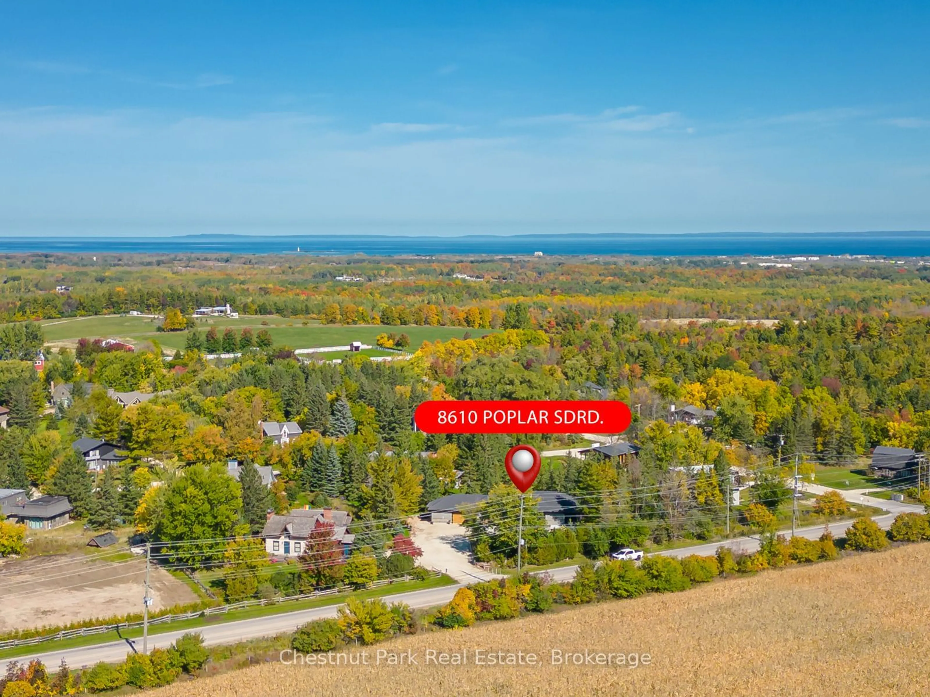 A pic from outside/outdoor area/front of a property/back of a property/a pic from drone, water/lake/river/ocean view for 8610 Poplar Sdrd, Clearview Ontario L9Y 3Y9