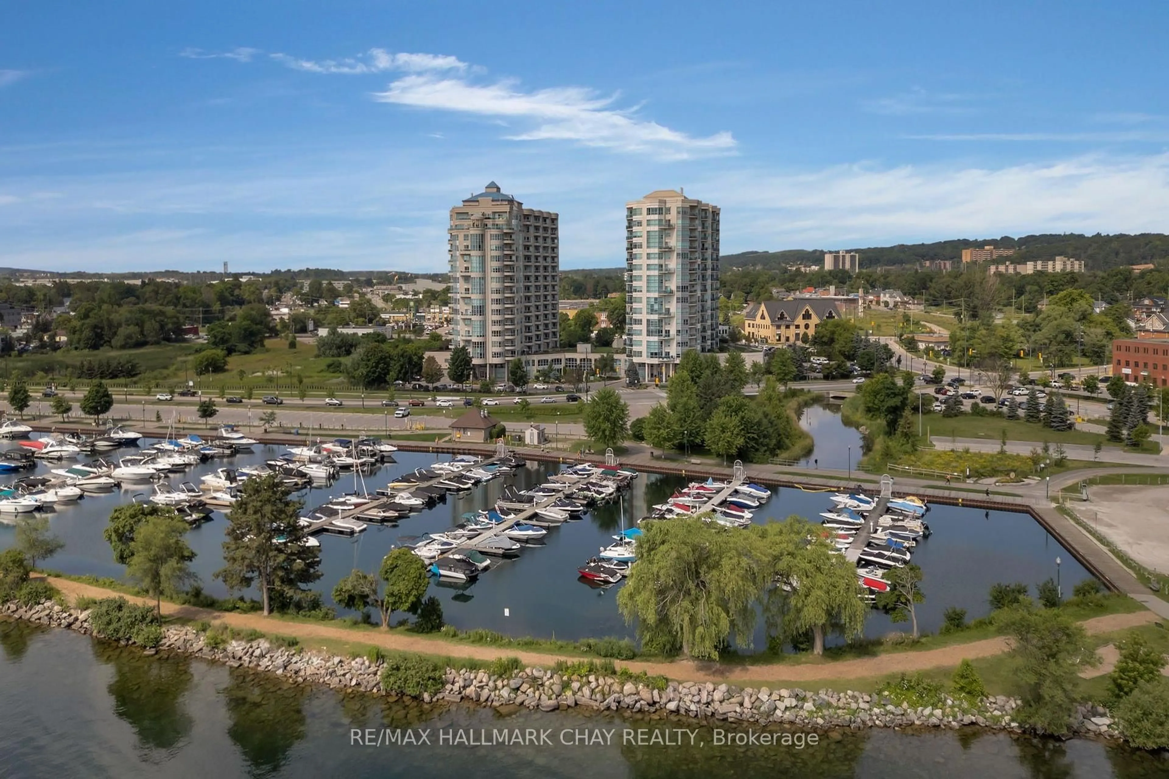 A pic from outside/outdoor area/front of a property/back of a property/a pic from drone, water/lake/river/ocean view for 2 Toronto St #1108, Barrie Ontario L4N 9R2