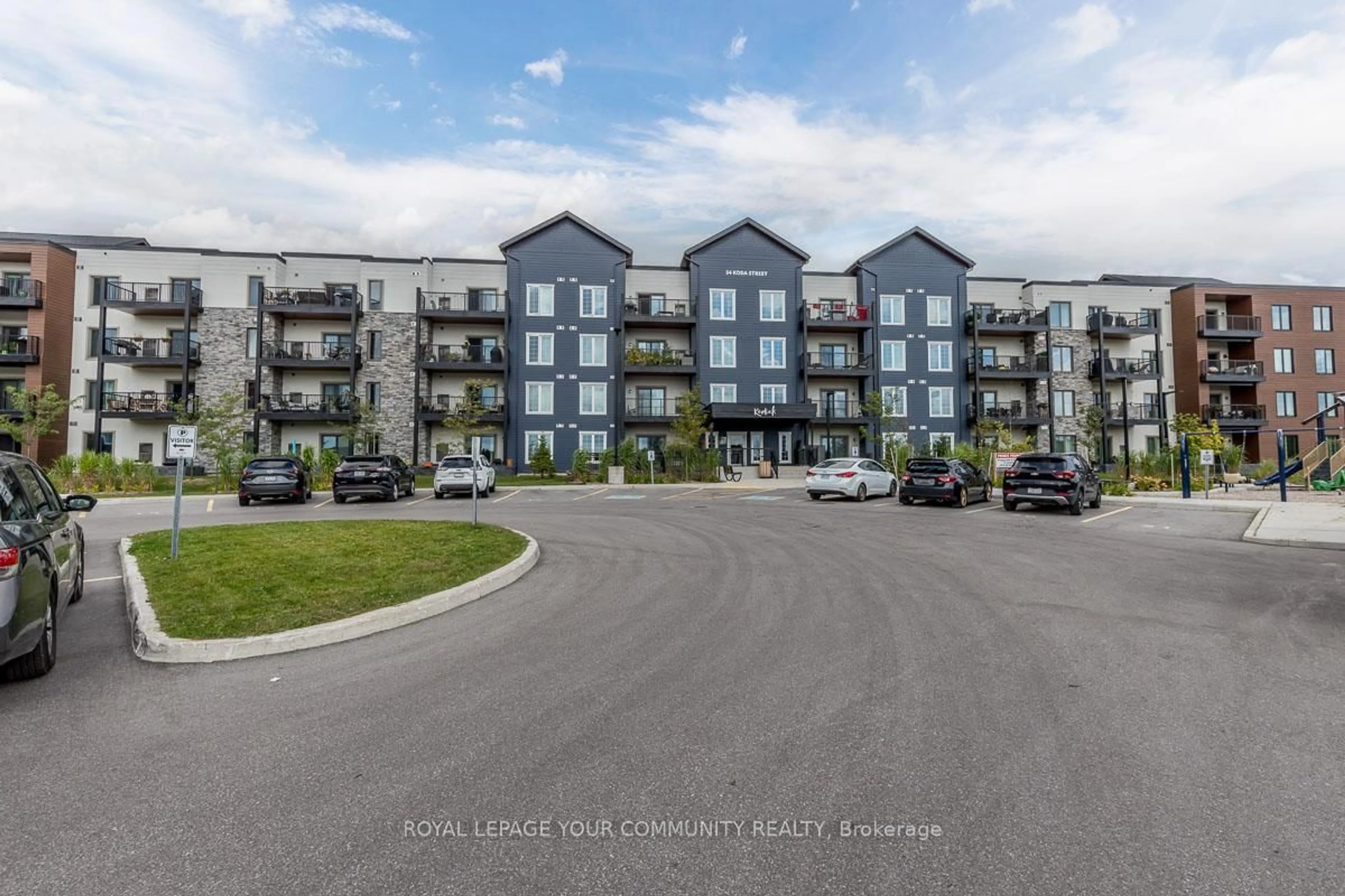 A pic from outside/outdoor area/front of a property/back of a property/a pic from drone, unknown for 54 Koda St #412, Barrie Ontario L9J 0J6