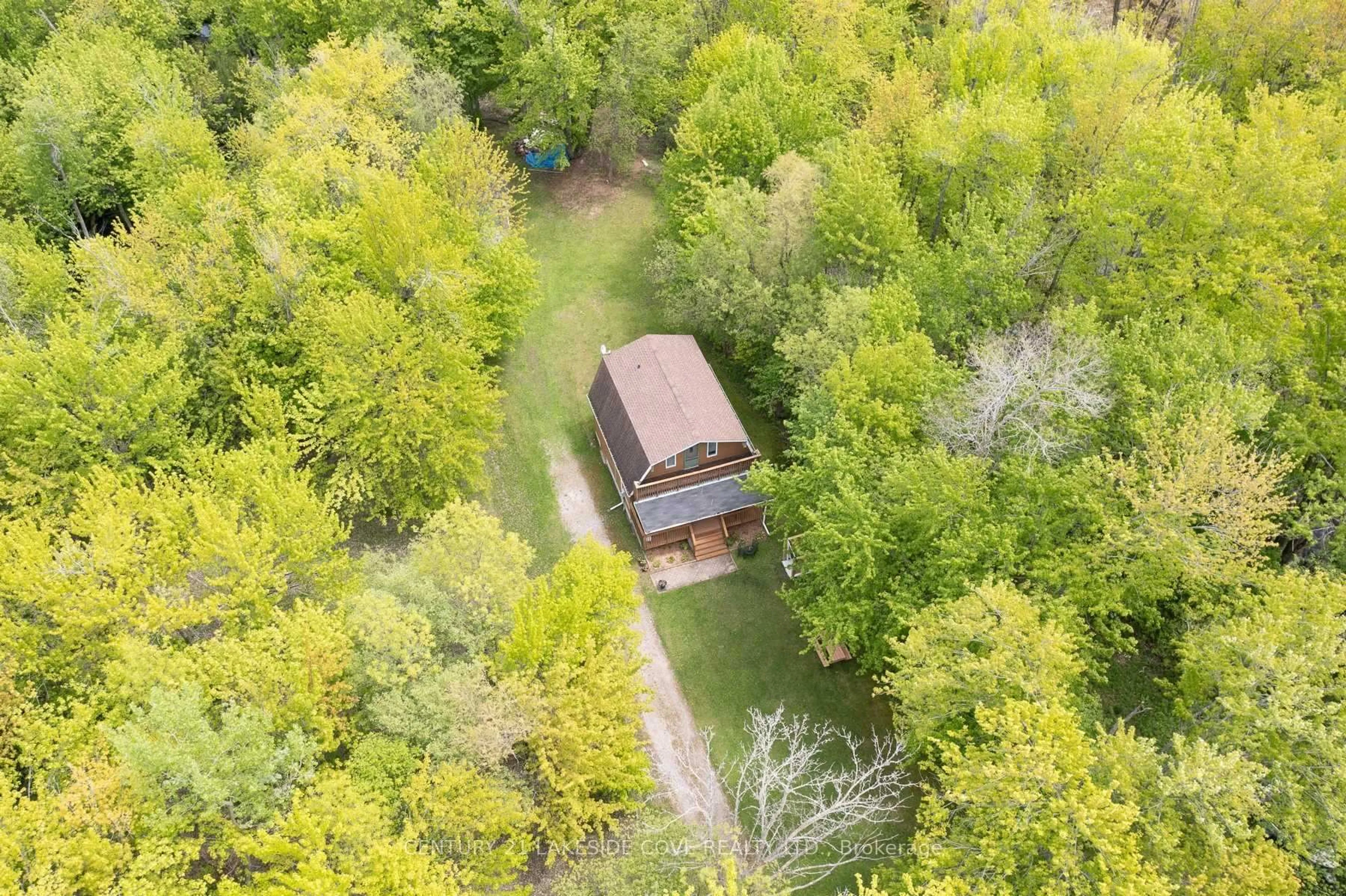 A pic from outside/outdoor area/front of a property/back of a property/a pic from drone, forest/trees view for 2597 Lakeshore Dr, Ramara Ontario L0K 1B0