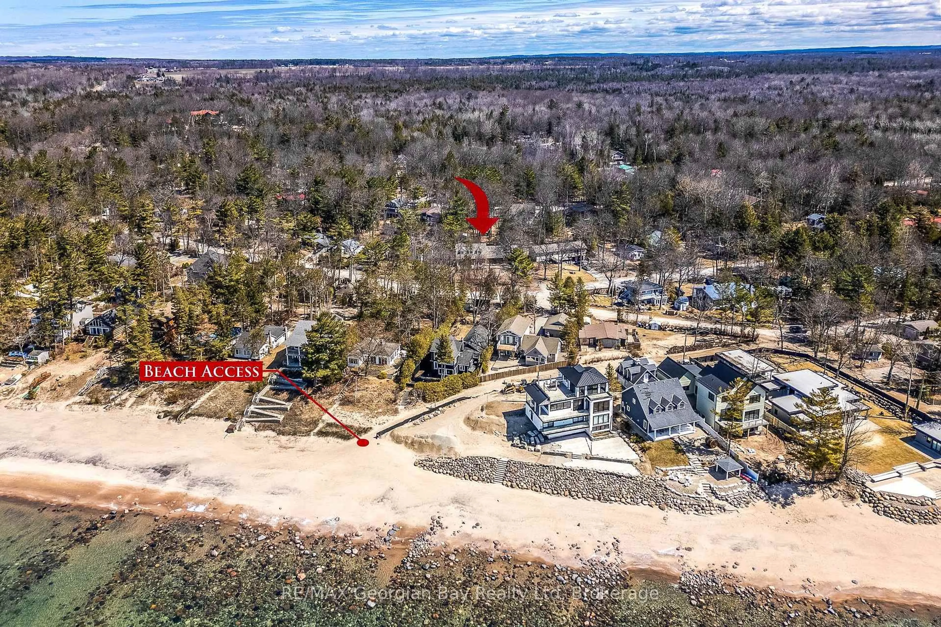 A pic from outside/outdoor area/front of a property/back of a property/a pic from drone, water/lake/river/ocean view for 225 Tiny Beaches Rd, Tiny Ontario L0L 2J0