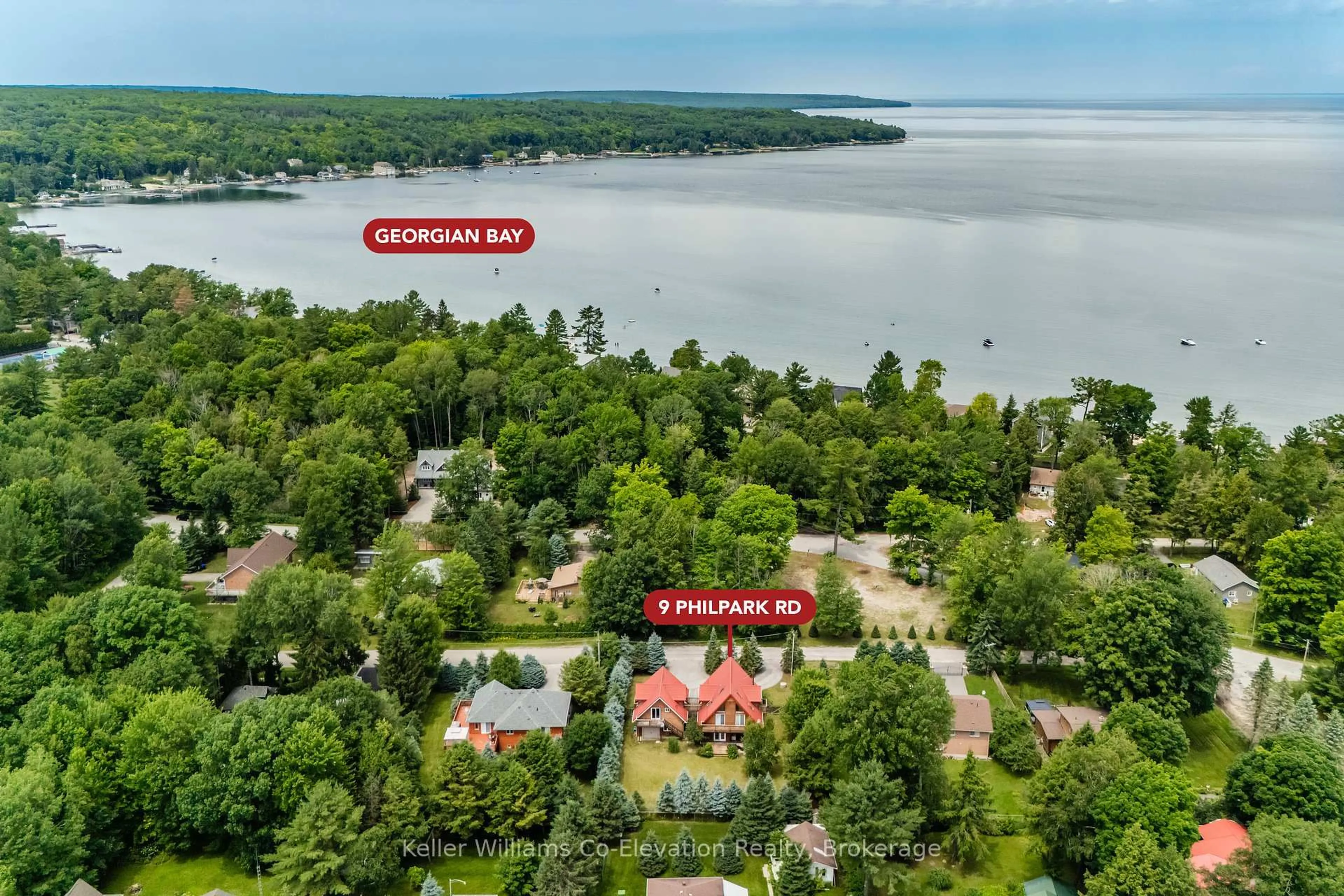 A pic from outside/outdoor area/front of a property/back of a property/a pic from drone, water/lake/river/ocean view for 9 Philpark Rd, Tiny Ontario L9M 0M7