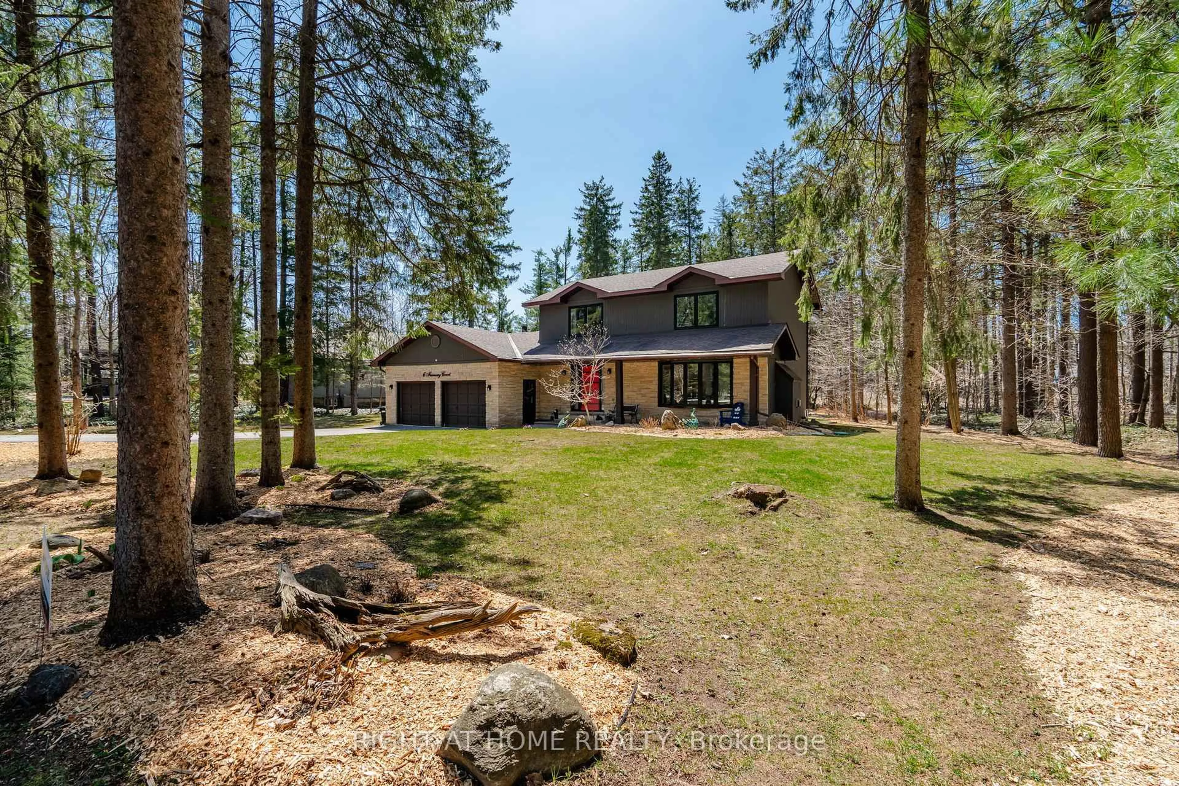 A pic from outside/outdoor area/front of a property/back of a property/a pic from drone, forest/trees view for 6 Fairway Crt, Oro-Medonte Ontario L0L 2L0
