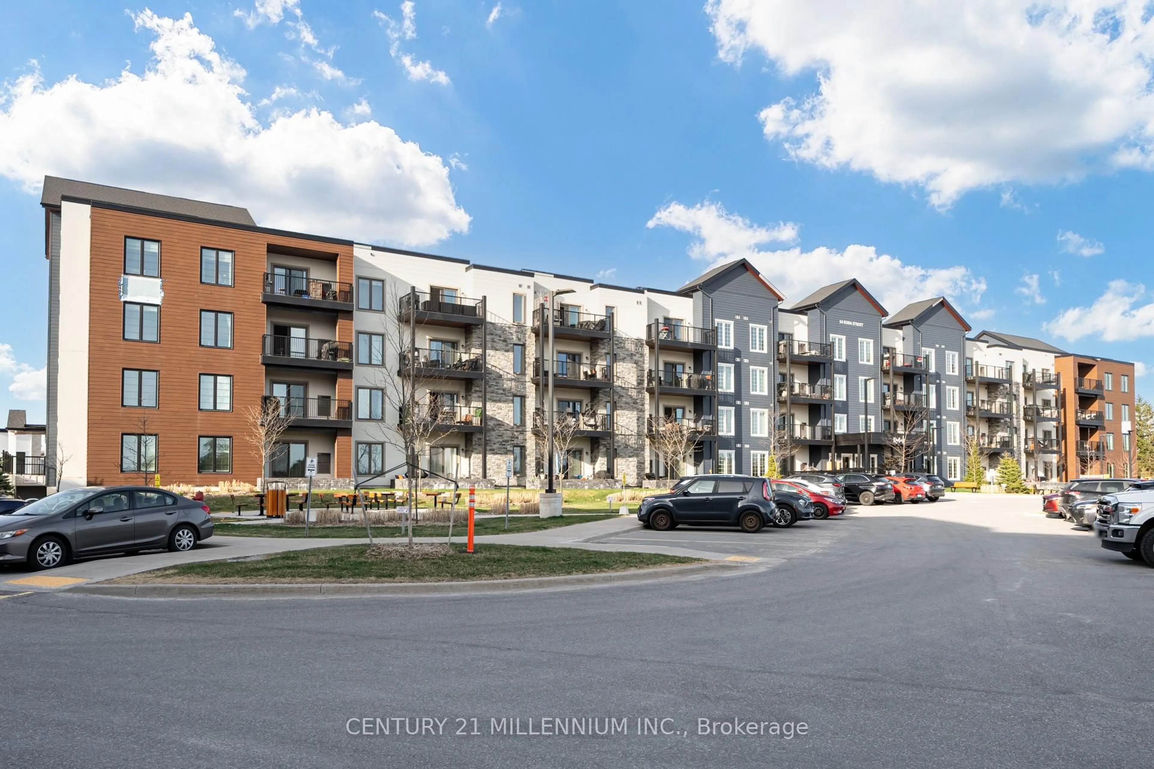 A pic from outside/outdoor area/front of a property/back of a property/a pic from drone, unknown for 54 Koda St #317, Barrie Ontario L9J 0A6