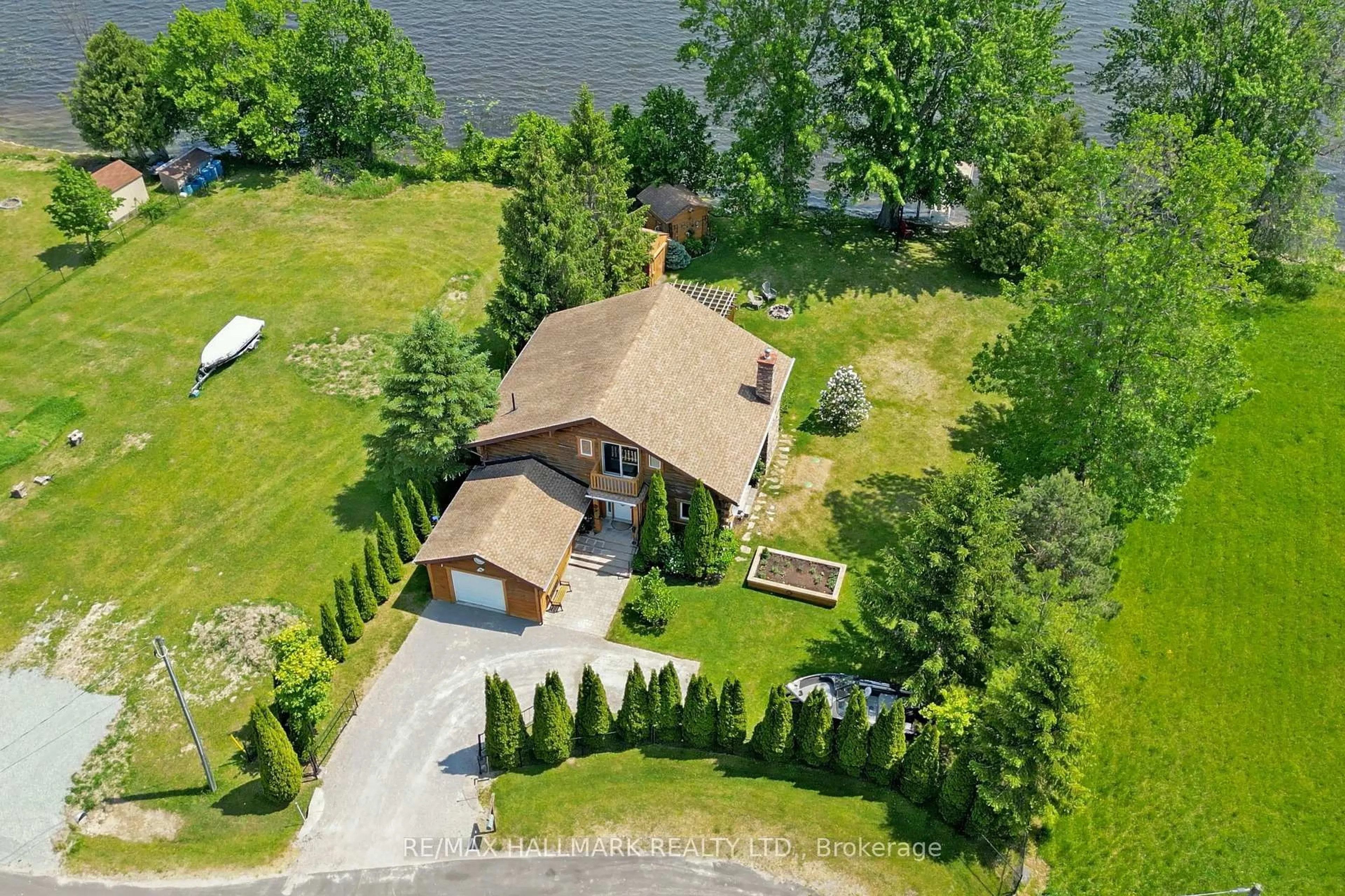 A pic from outside/outdoor area/front of a property/back of a property/a pic from drone, water/lake/river/ocean view for 4017 Dalrymple Dr, Ramara Ontario L0K 1B0