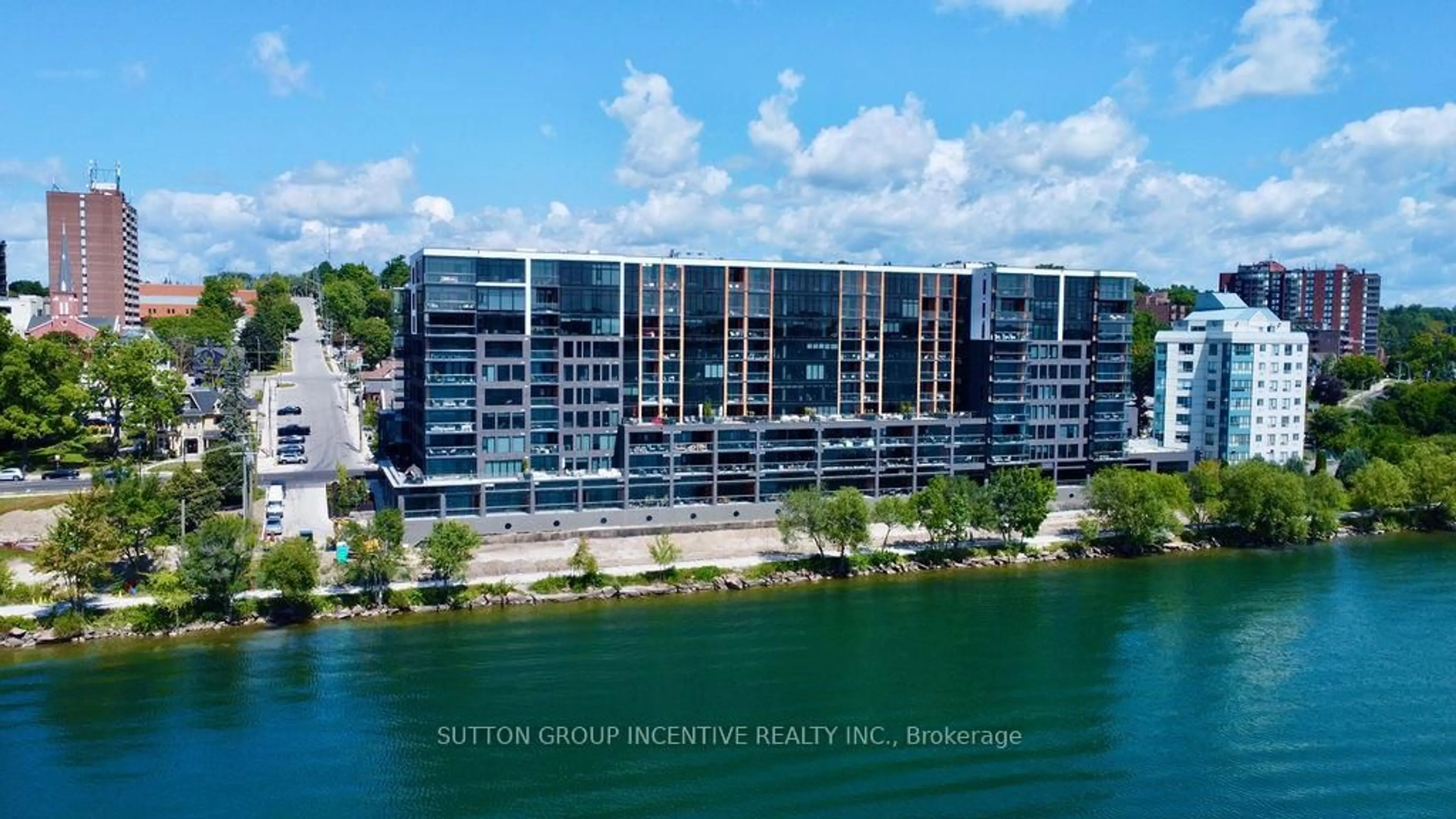 A pic from outside/outdoor area/front of a property/back of a property/a pic from drone, water/lake/river/ocean view for 185 Dunlop St #713, Barrie Ontario L4M 1B2