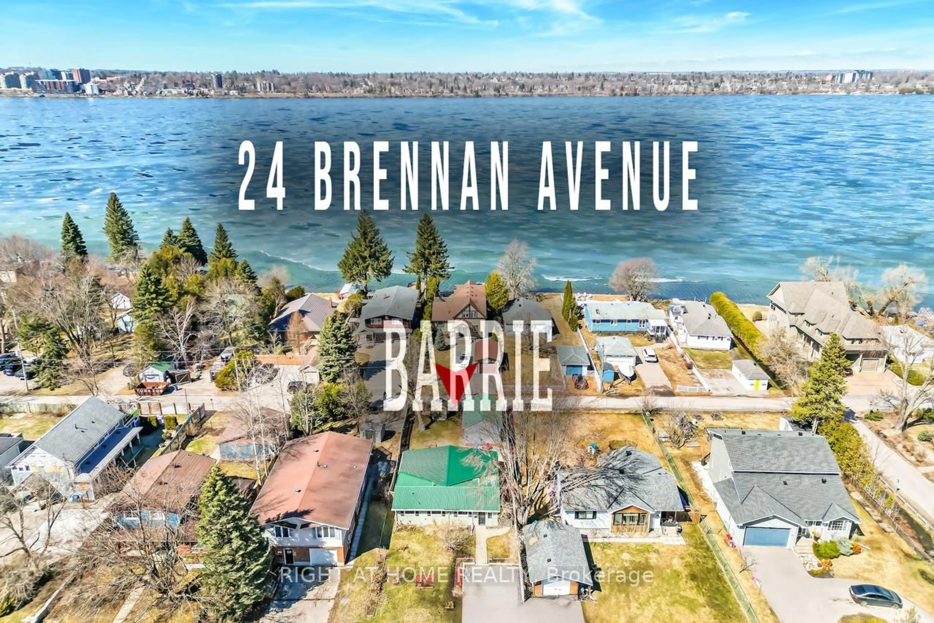 A pic from outside/outdoor area/front of a property/back of a property/a pic from drone, water/lake/river/ocean view for 24 Brennan Ave, Barrie Ontario L4N 3X3