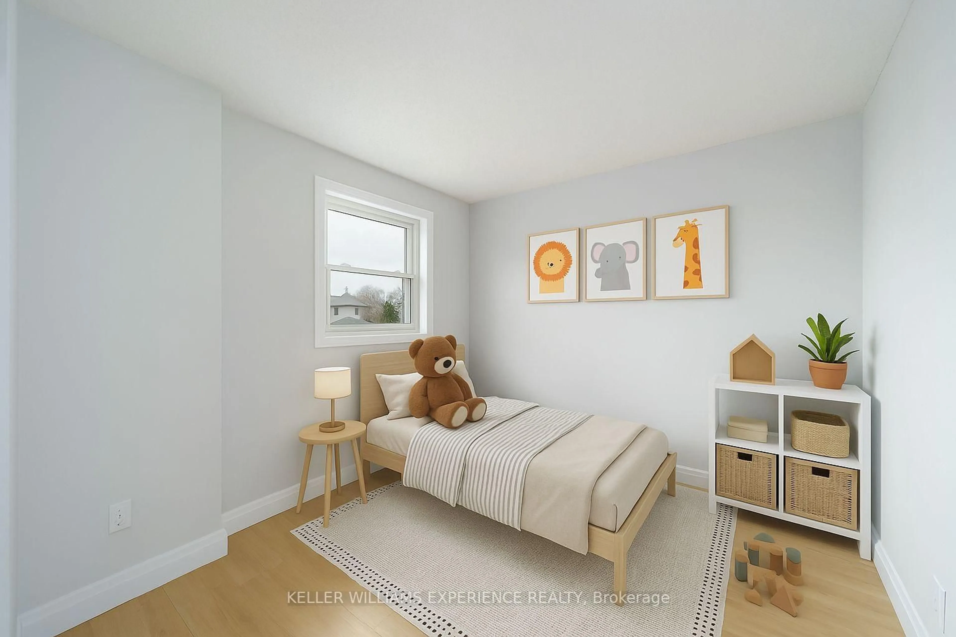 Bedroom with bed, wood/laminate floor for 50 Patton Rd, Barrie Ontario L4N 6V5