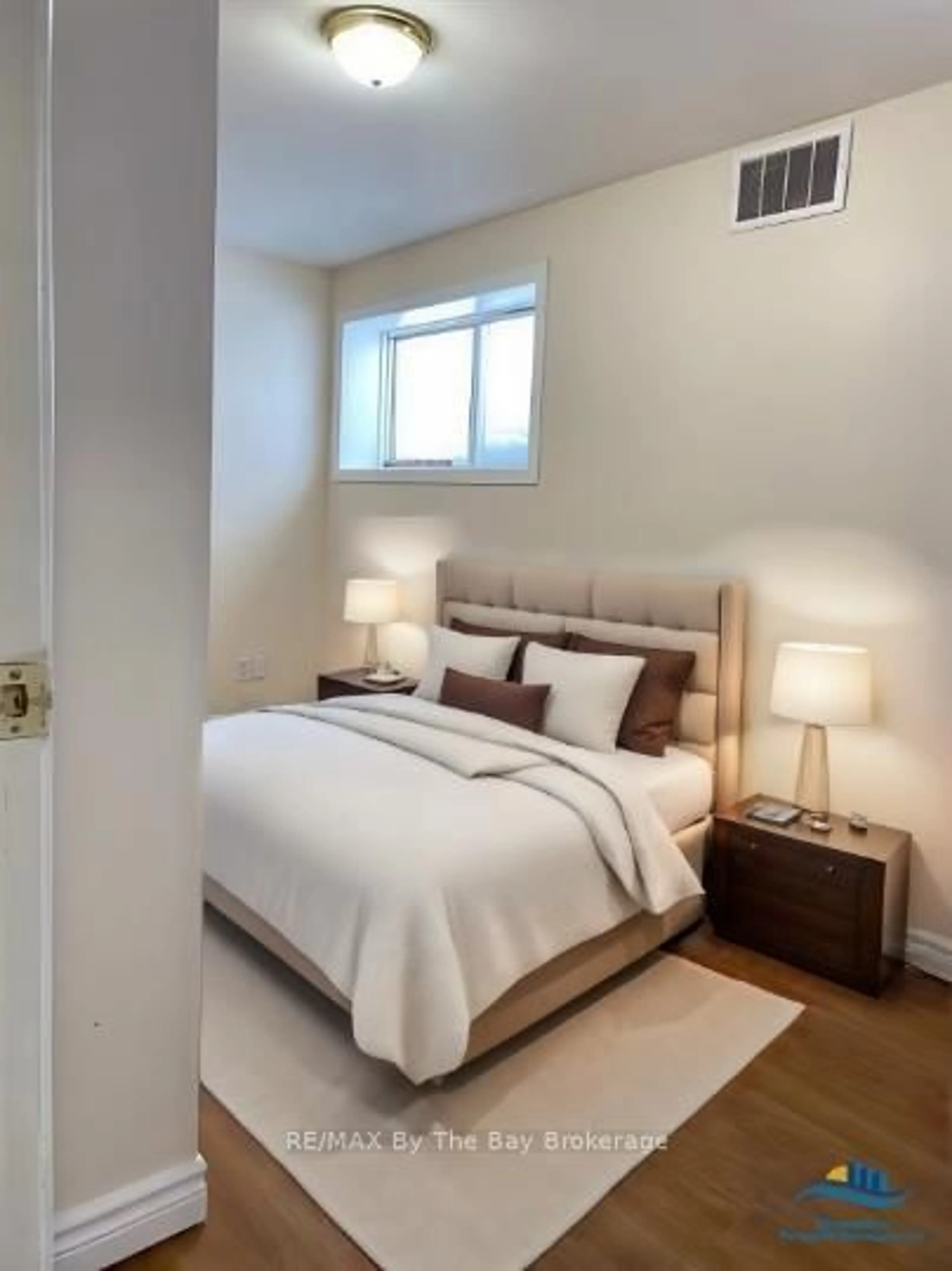 Bedroom with bed, carpet floor for 203 George St, Midland Ontario L4R 2W3