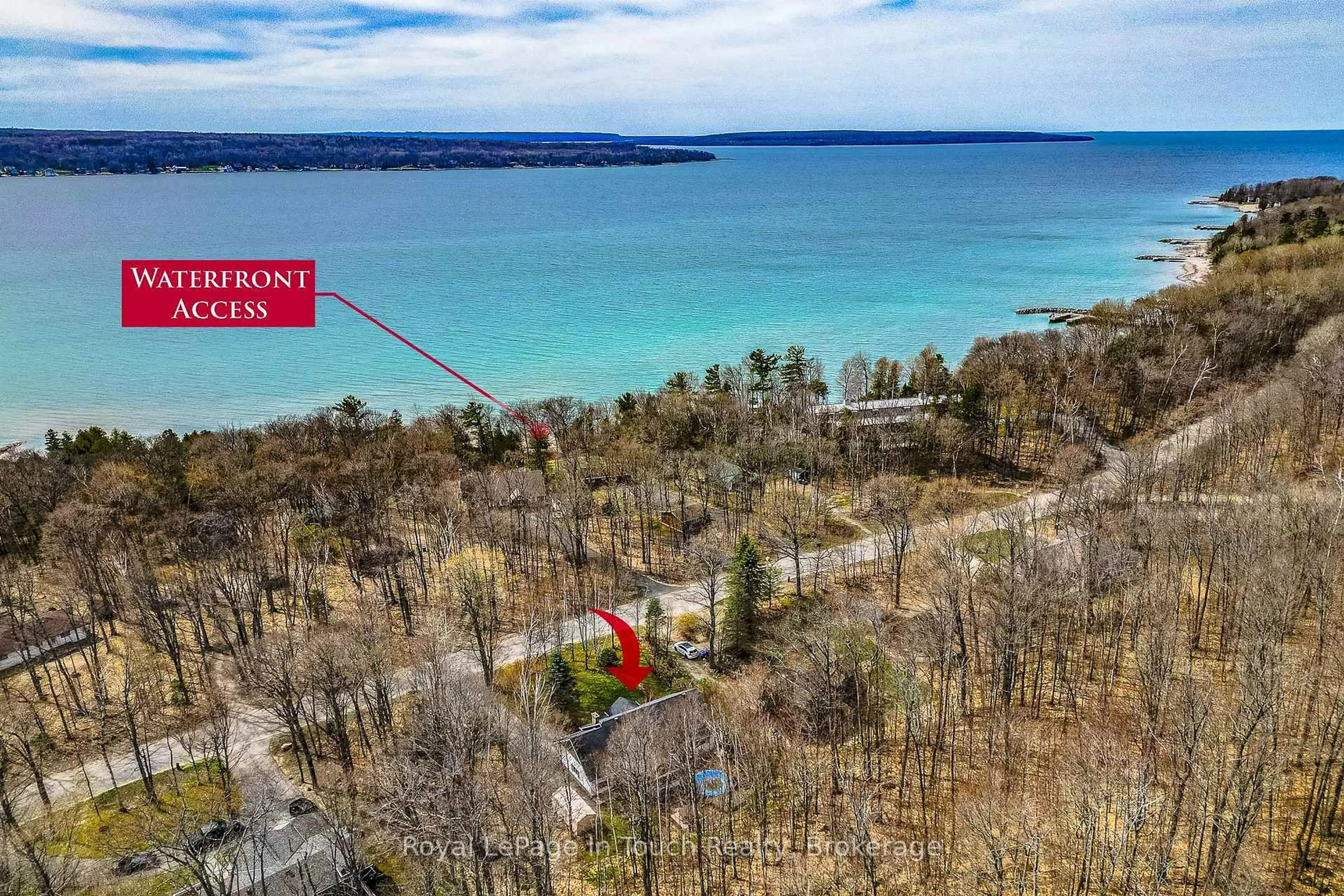 A pic from outside/outdoor area/front of a property/back of a property/a pic from drone, water/lake/river/ocean view for 119 Silver Birch Dr, Tiny Ontario L9M 0M6