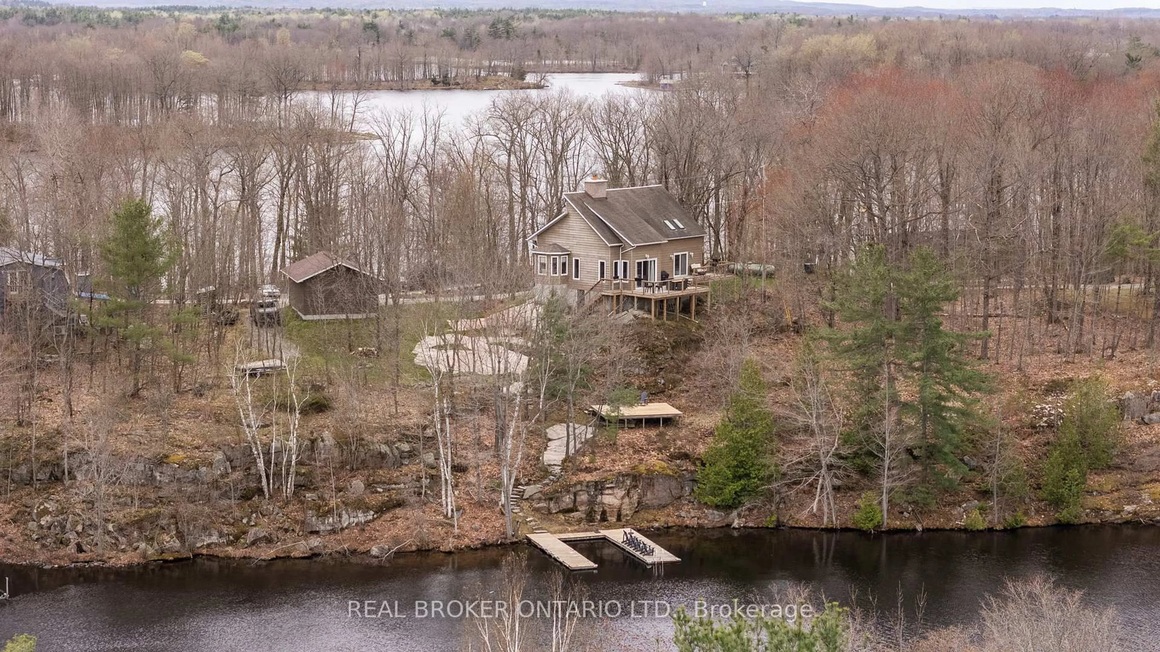 A pic from outside/outdoor area/front of a property/back of a property/a pic from drone, water/lake/river/ocean view for 2043 Beman Point Lane, Severn Ontario L0K 1E0