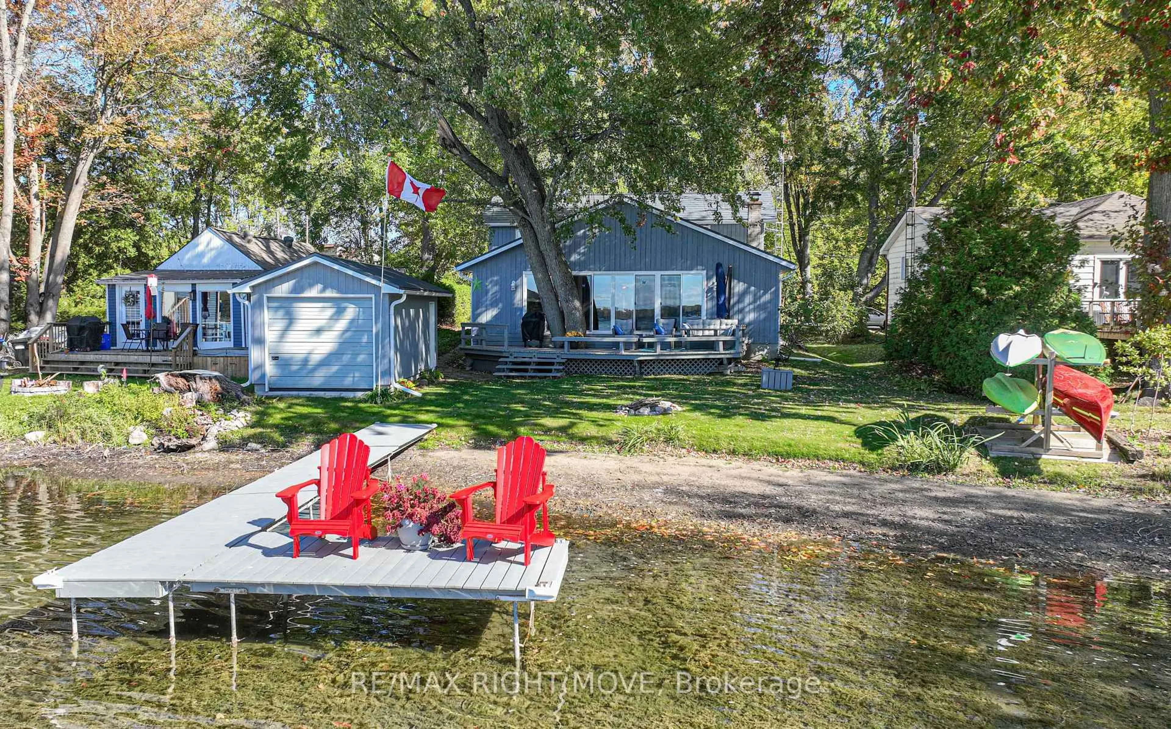 A pic from outside/outdoor area/front of a property/back of a property/a pic from drone, water/lake/river/ocean view for 4350 Plum Point Rd, Ramara Ontario L3V 0P9