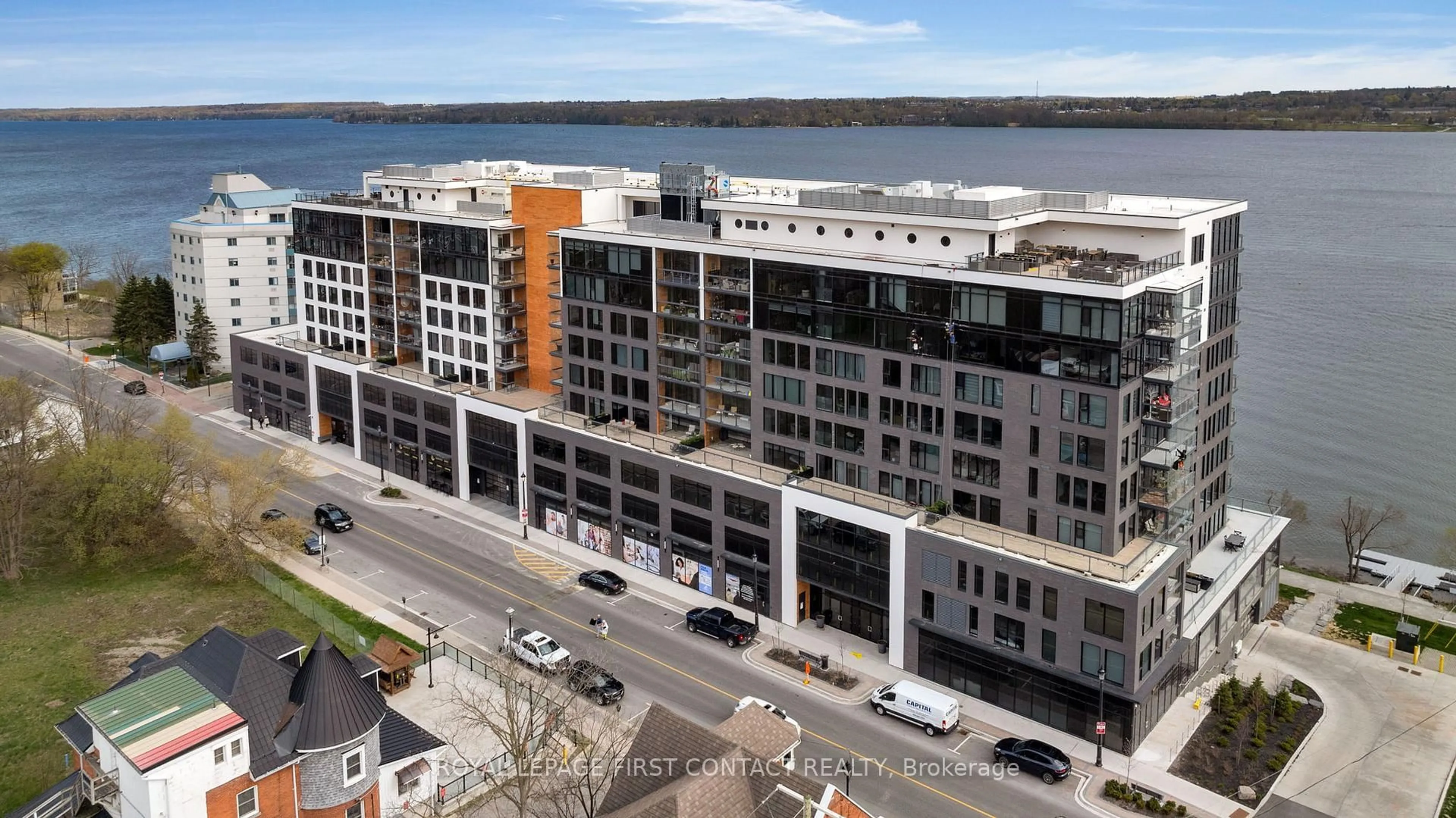 A pic from outside/outdoor area/front of a property/back of a property/a pic from drone, city buildings view from balcony for 185 Dunlop St #421, Barrie Ontario L4M 1B2