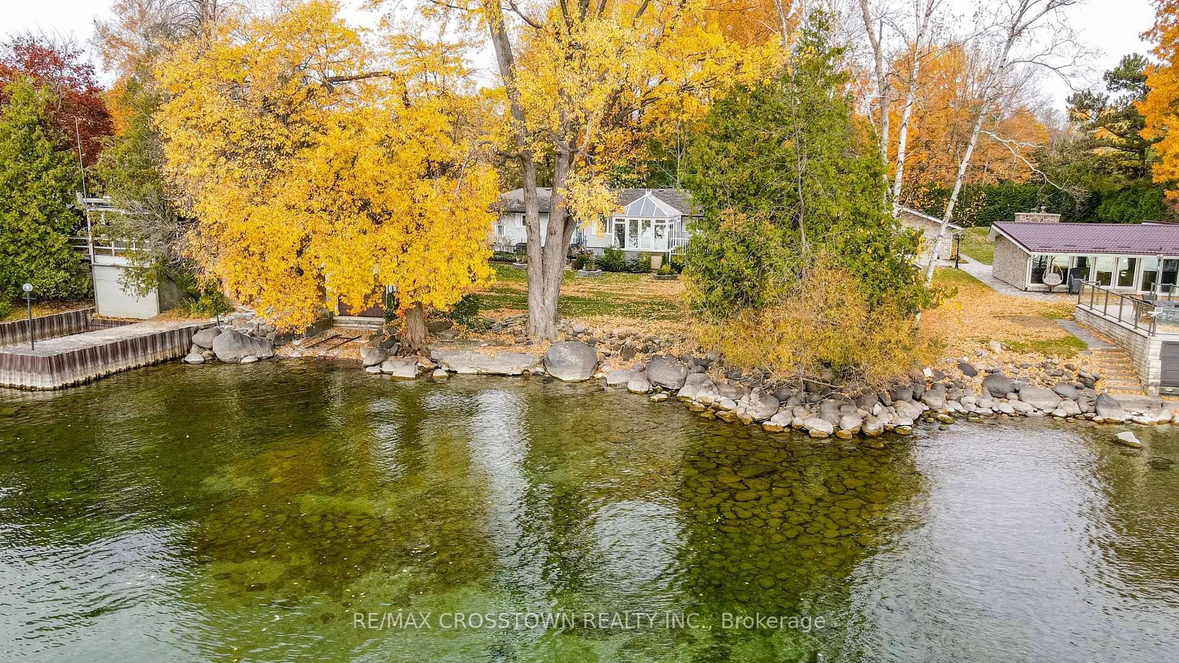 A pic from outside/outdoor area/front of a property/back of a property/a pic from drone, water/lake/river/ocean view for 155 Parkside Dr, Oro-Medonte Ontario L3V 0K2