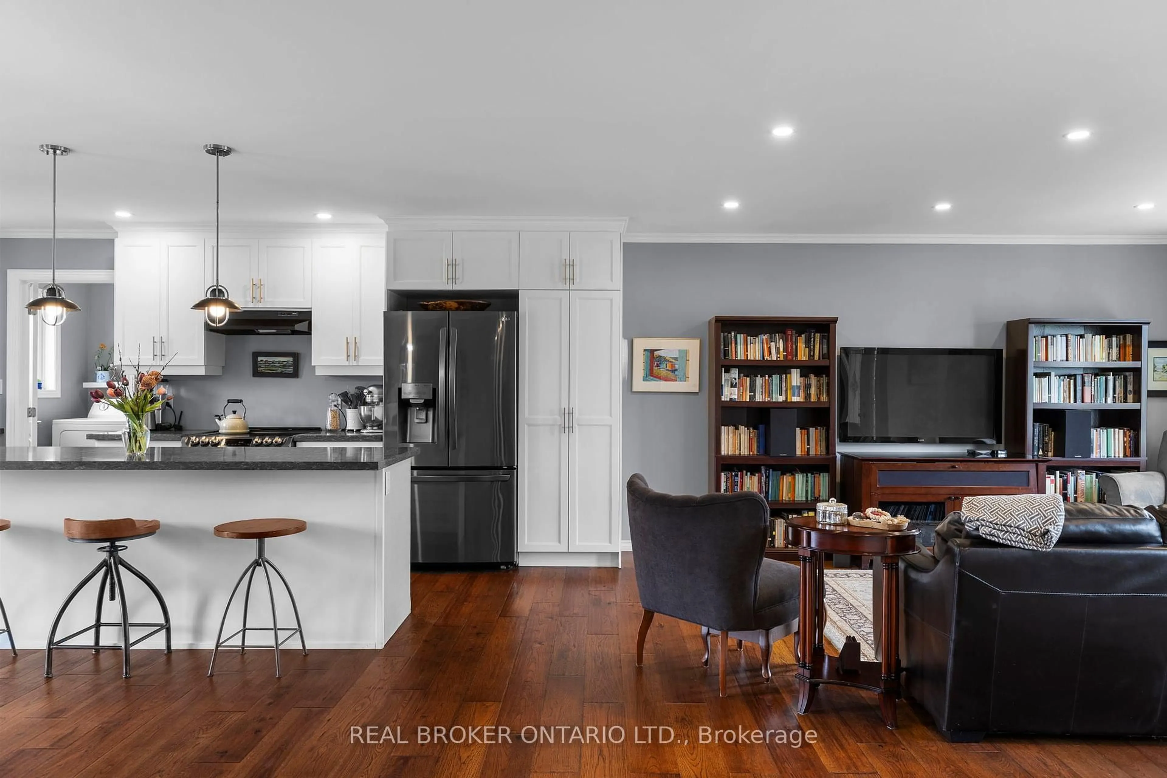 Open concept kitchen, wood/laminate floor for 95 Simcoe Rd, Ramara Ontario L0K 1B0