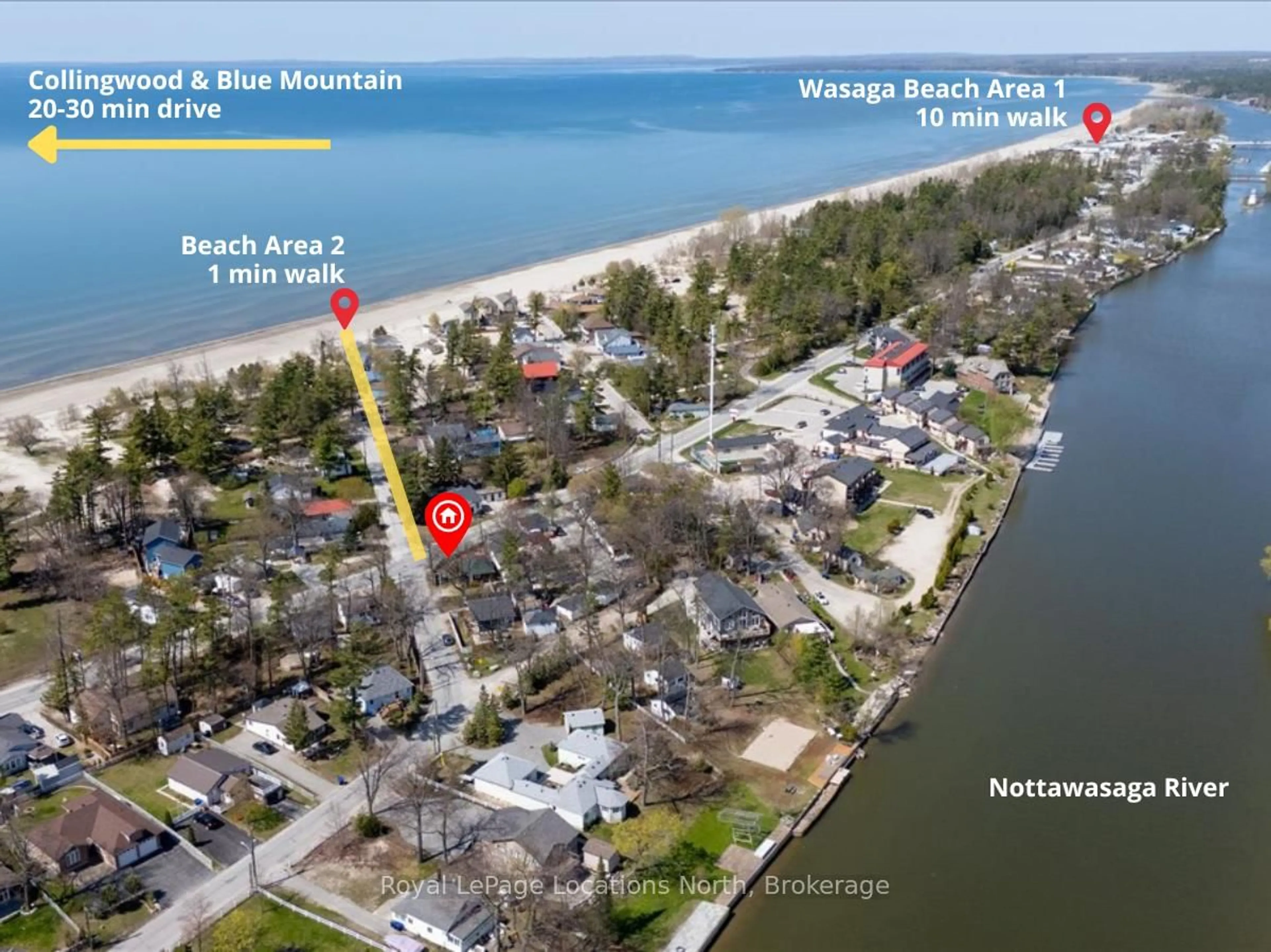 A pic from outside/outdoor area/front of a property/back of a property/a pic from drone, water/lake/river/ocean view for 419 Mosley St, Wasaga Beach Ontario L9Z 2J8
