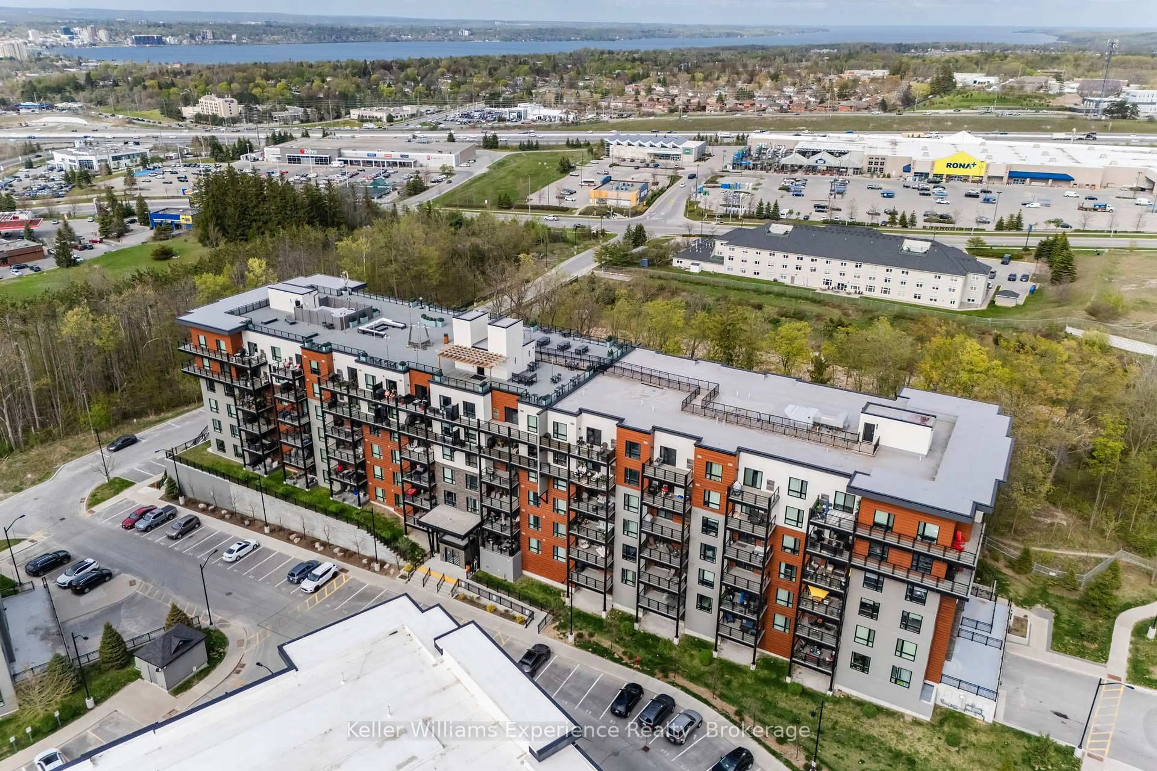 A pic from outside/outdoor area/front of a property/back of a property/a pic from drone, city buildings view from balcony for 302 Essa Rd #516, Barrie Ontario L9J 0H3