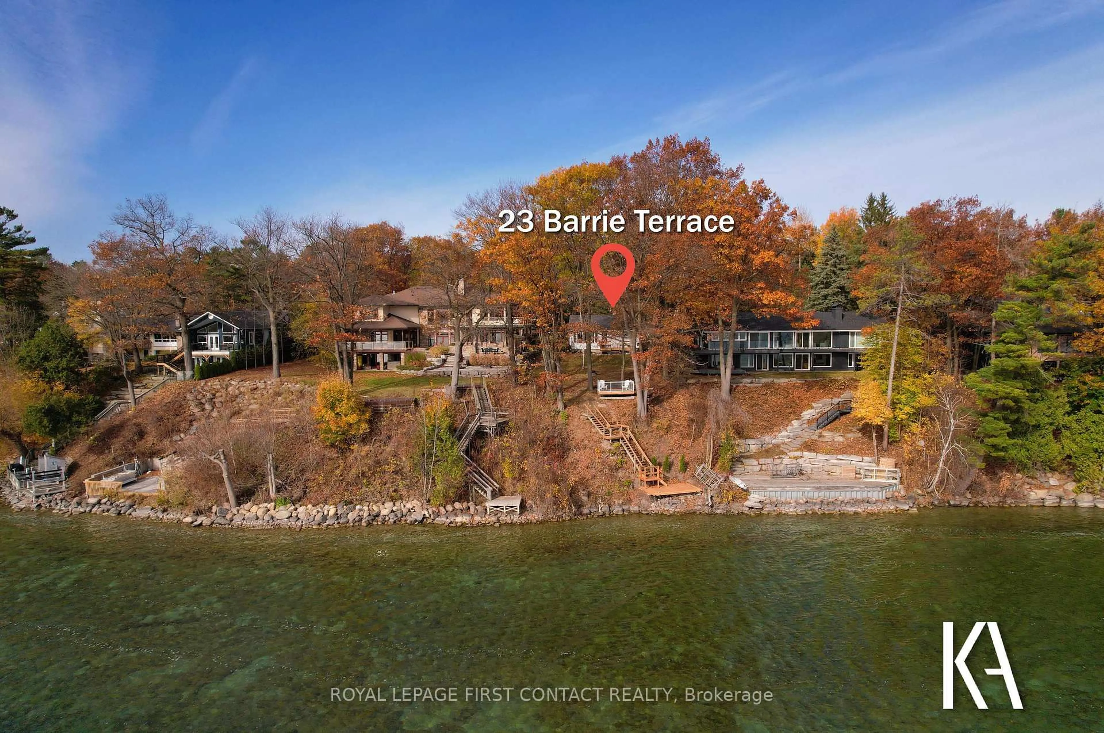 A pic from outside/outdoor area/front of a property/back of a property/a pic from drone, water/lake/river/ocean view for 23 Barrie Terr, Oro-Medonte Ontario L4M 1E8