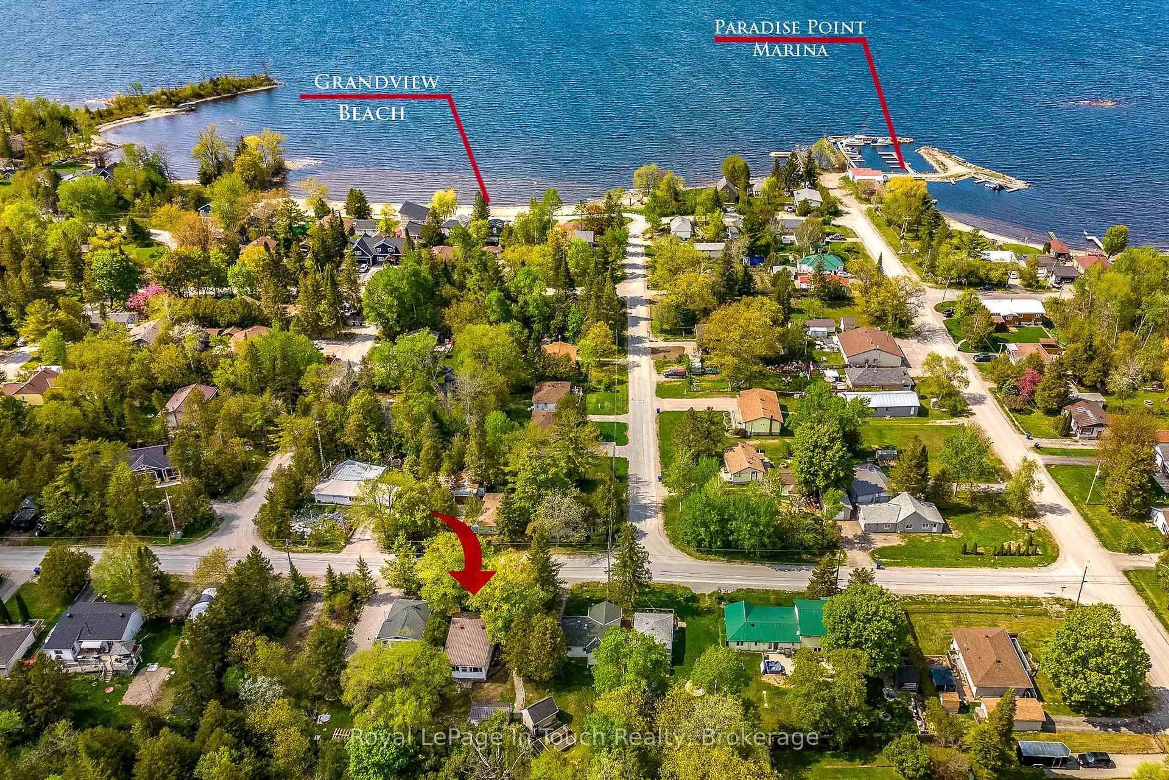 A pic from outside/outdoor area/front of a property/back of a property/a pic from drone, water/lake/river/ocean view for 9 EARLDOM Blvd, Tay Ontario L0K 1R0