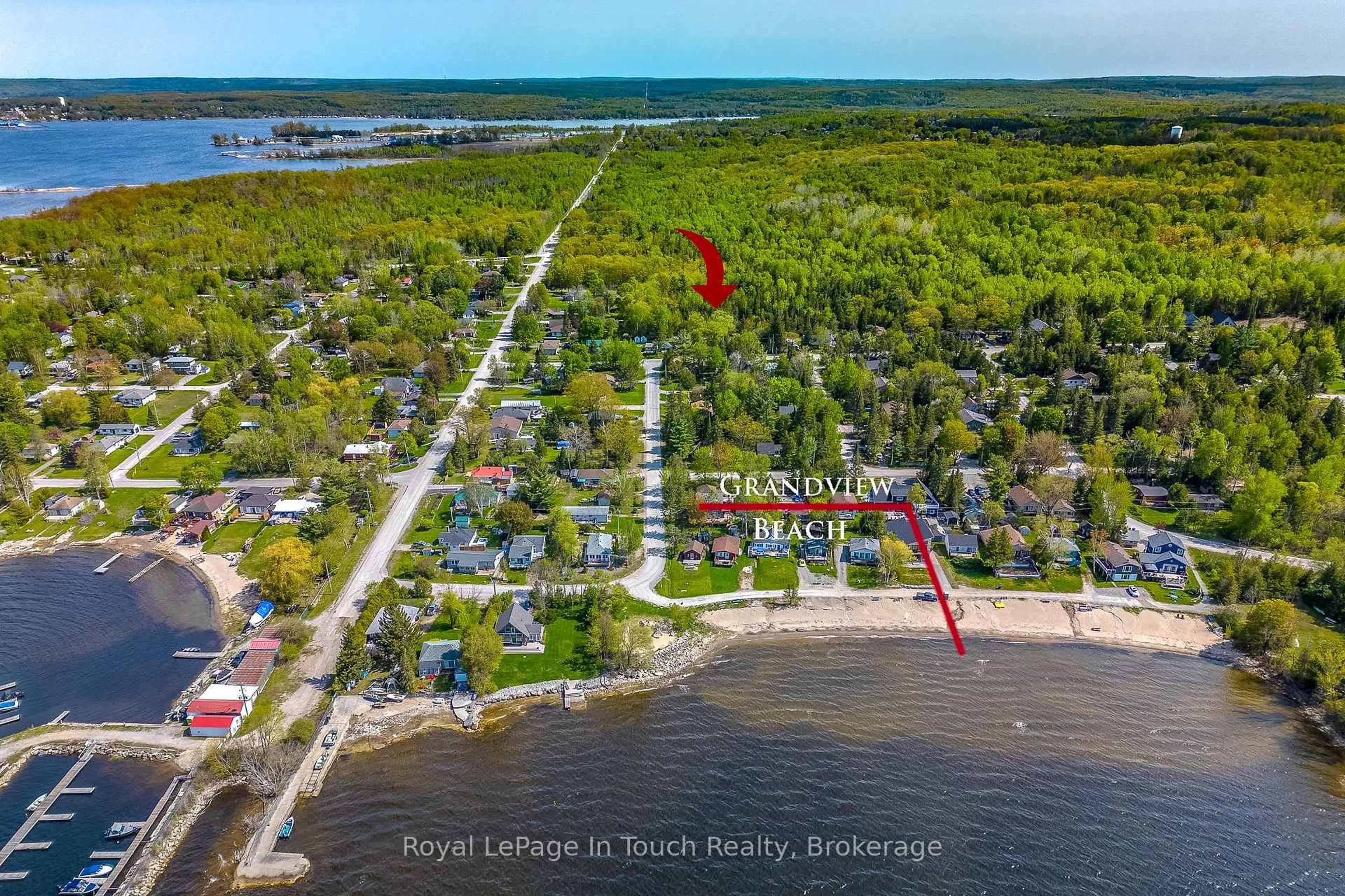 A pic from outside/outdoor area/front of a property/back of a property/a pic from drone, water/lake/river/ocean view for 9 EARLDOM Blvd, Tay Ontario L0K 1R0