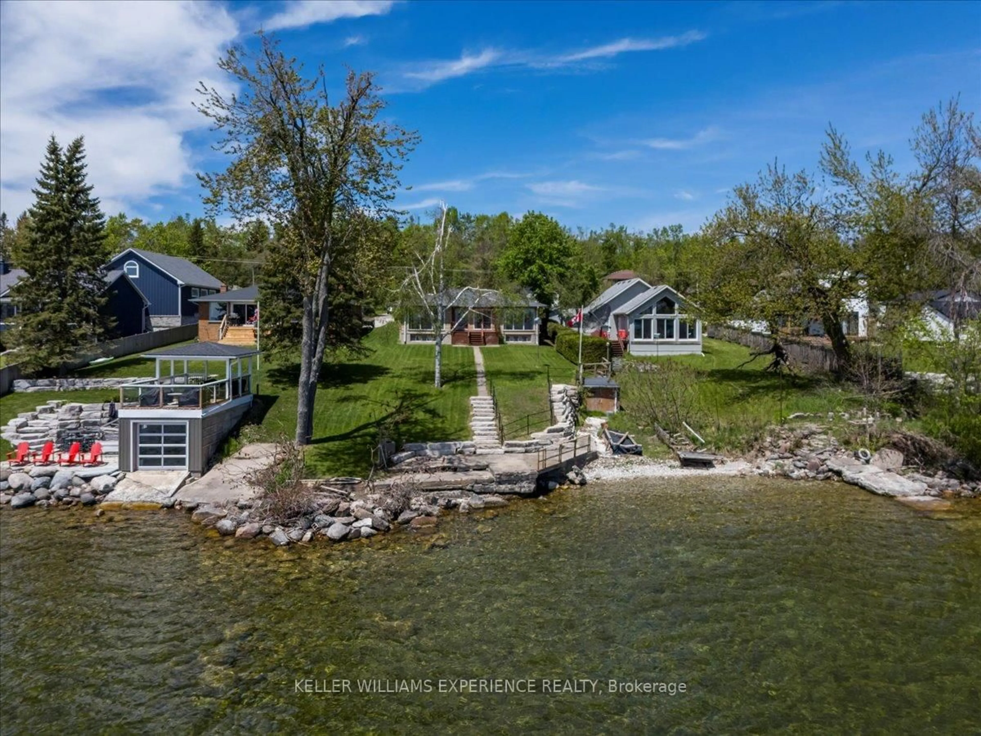 A pic from outside/outdoor area/front of a property/back of a property/a pic from drone, water/lake/river/ocean view for 2225 Lakeshore Rd, Oro-Medonte Ontario L0L 1T0