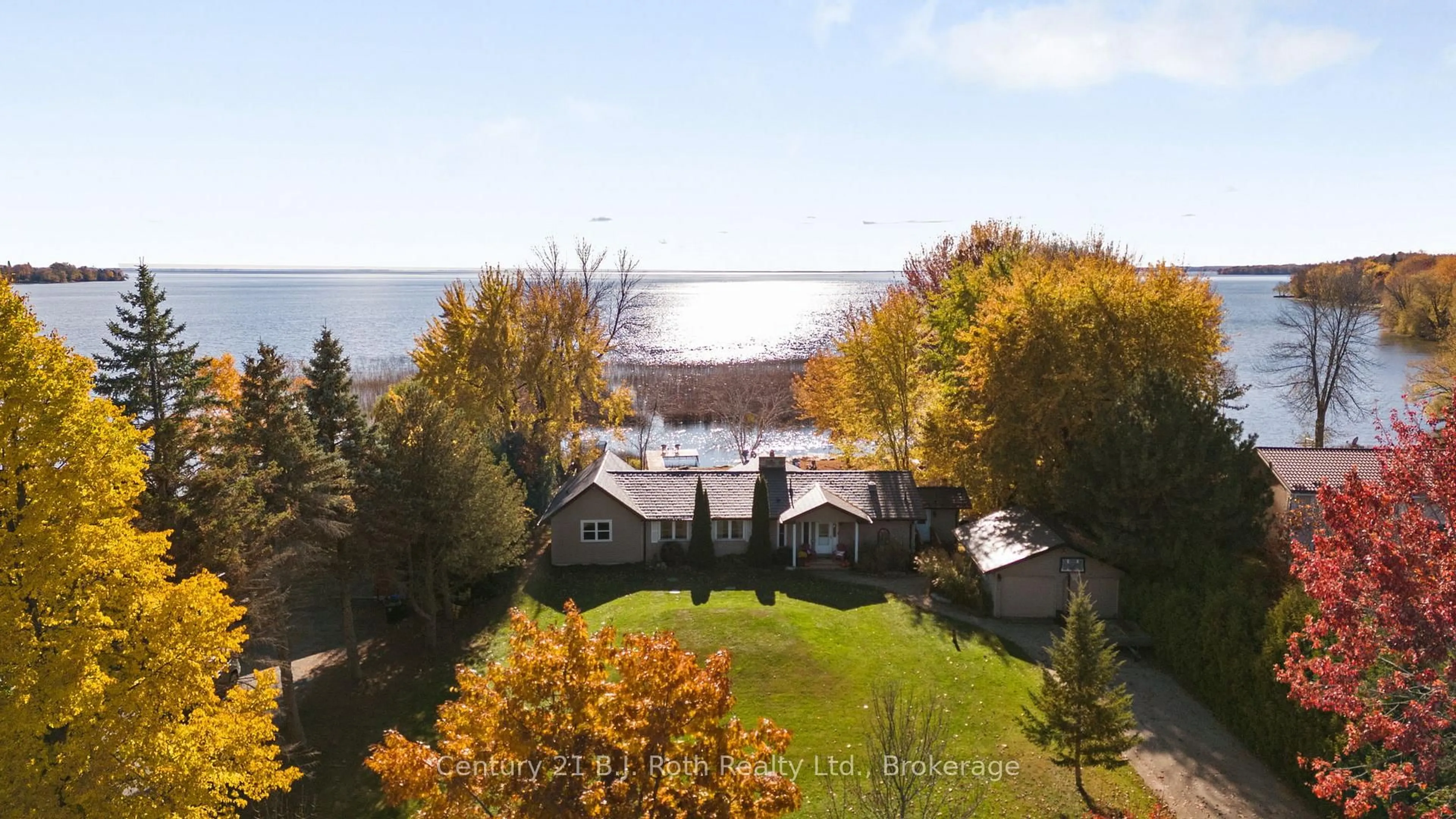 A pic from outside/outdoor area/front of a property/back of a property/a pic from drone, water/lake/river/ocean view for 3772 Harry's Lane, Ramara Ontario L3V 0L1