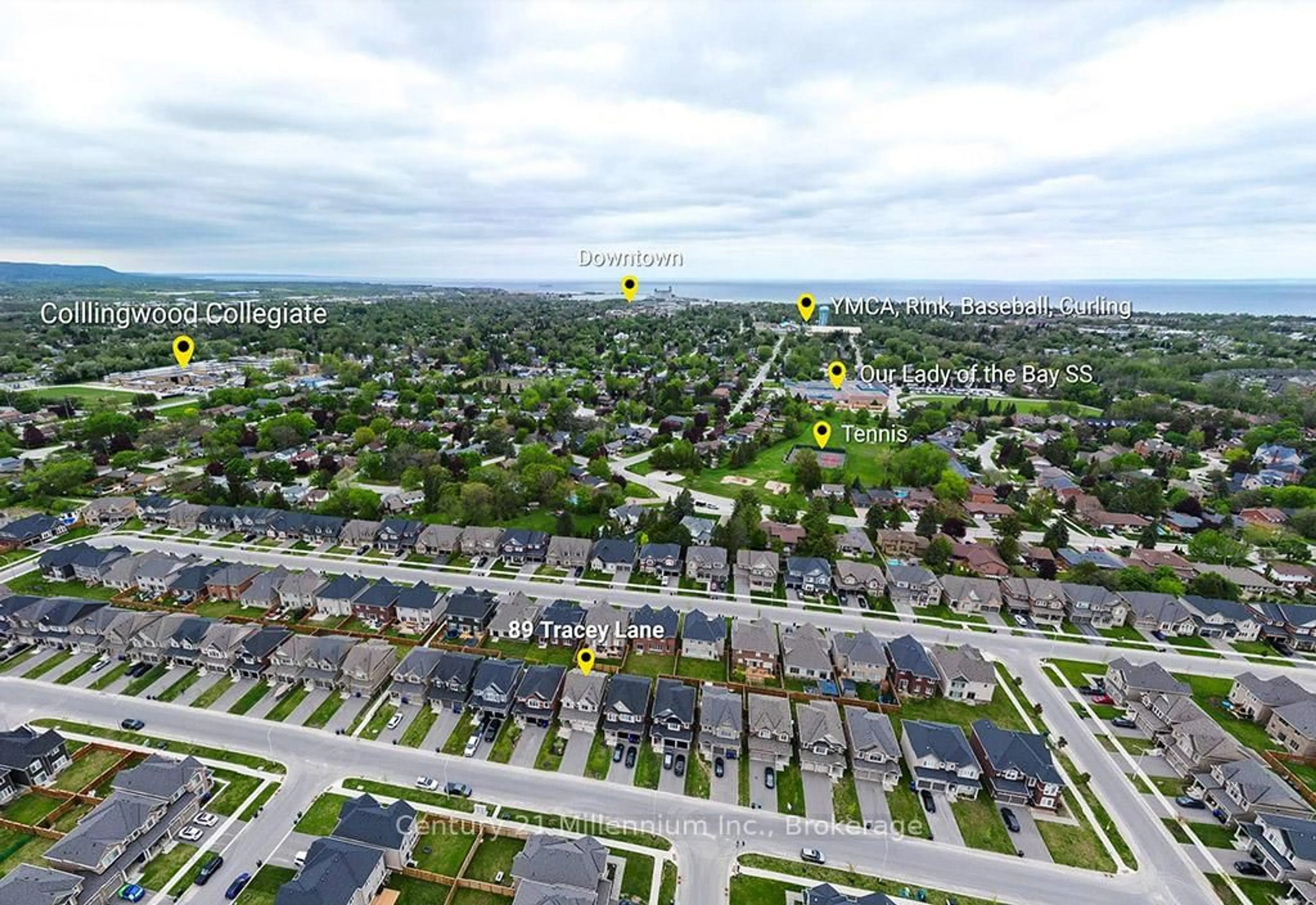 A pic from outside/outdoor area/front of a property/back of a property/a pic from drone, street for 89 Tracey Lane, Collingwood Ontario L9Y 3Y7