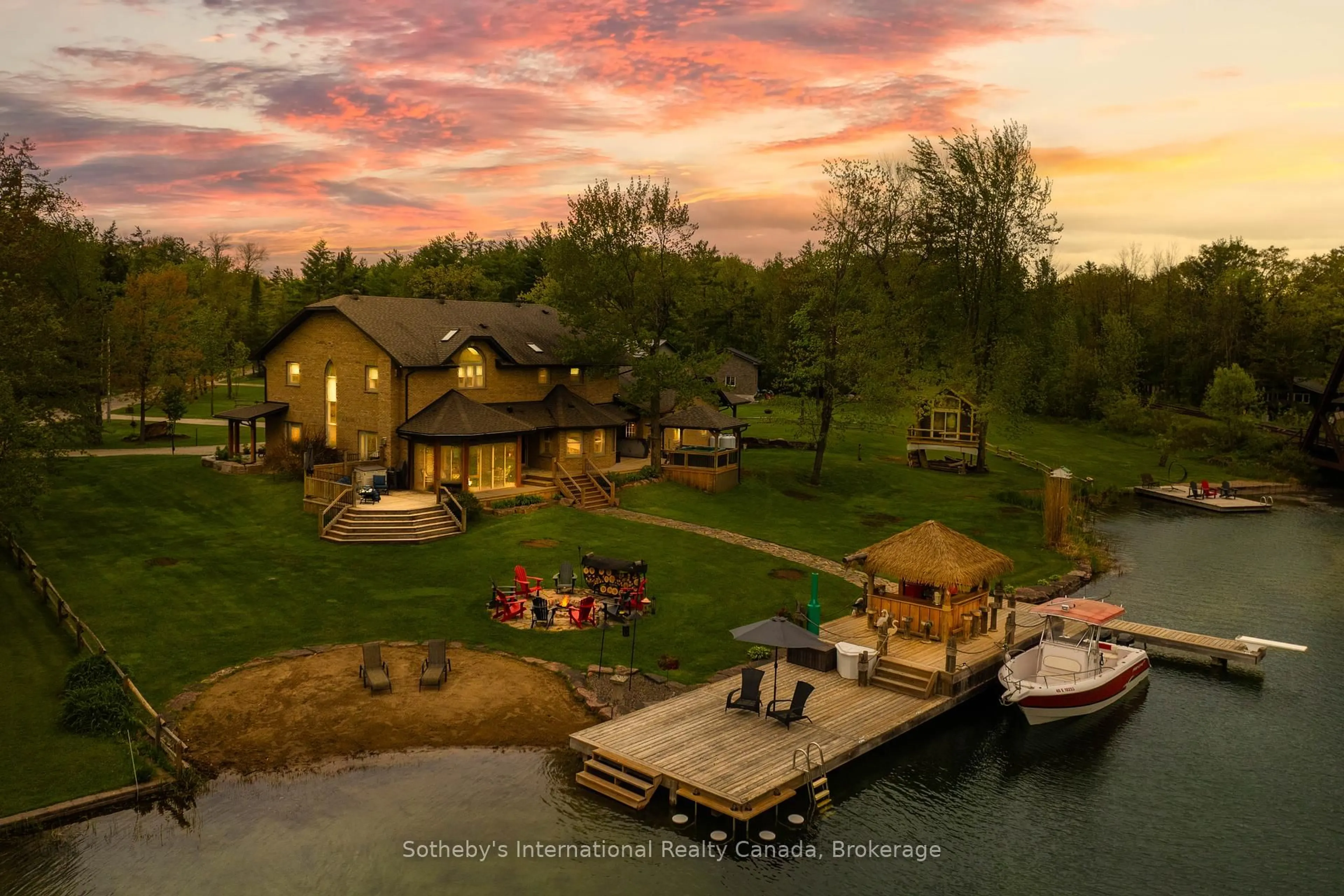 A pic from outside/outdoor area/front of a property/back of a property/a pic from drone, water/lake/river/ocean view for 7583 Oak Point Rd, Severn Ontario L0K 2B0