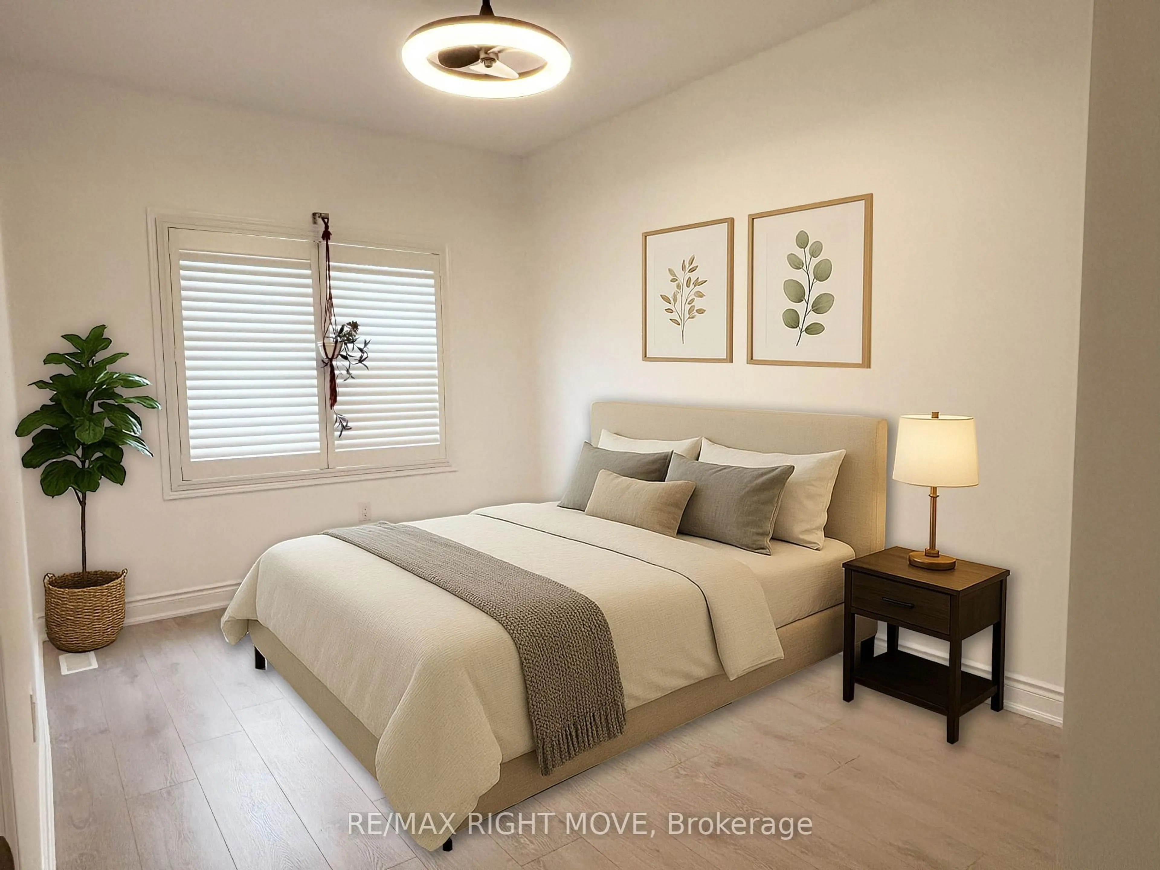 Bedroom with bed, wood/laminate floor for 104 Lily Dr, Orillia Ontario L3V 0G3