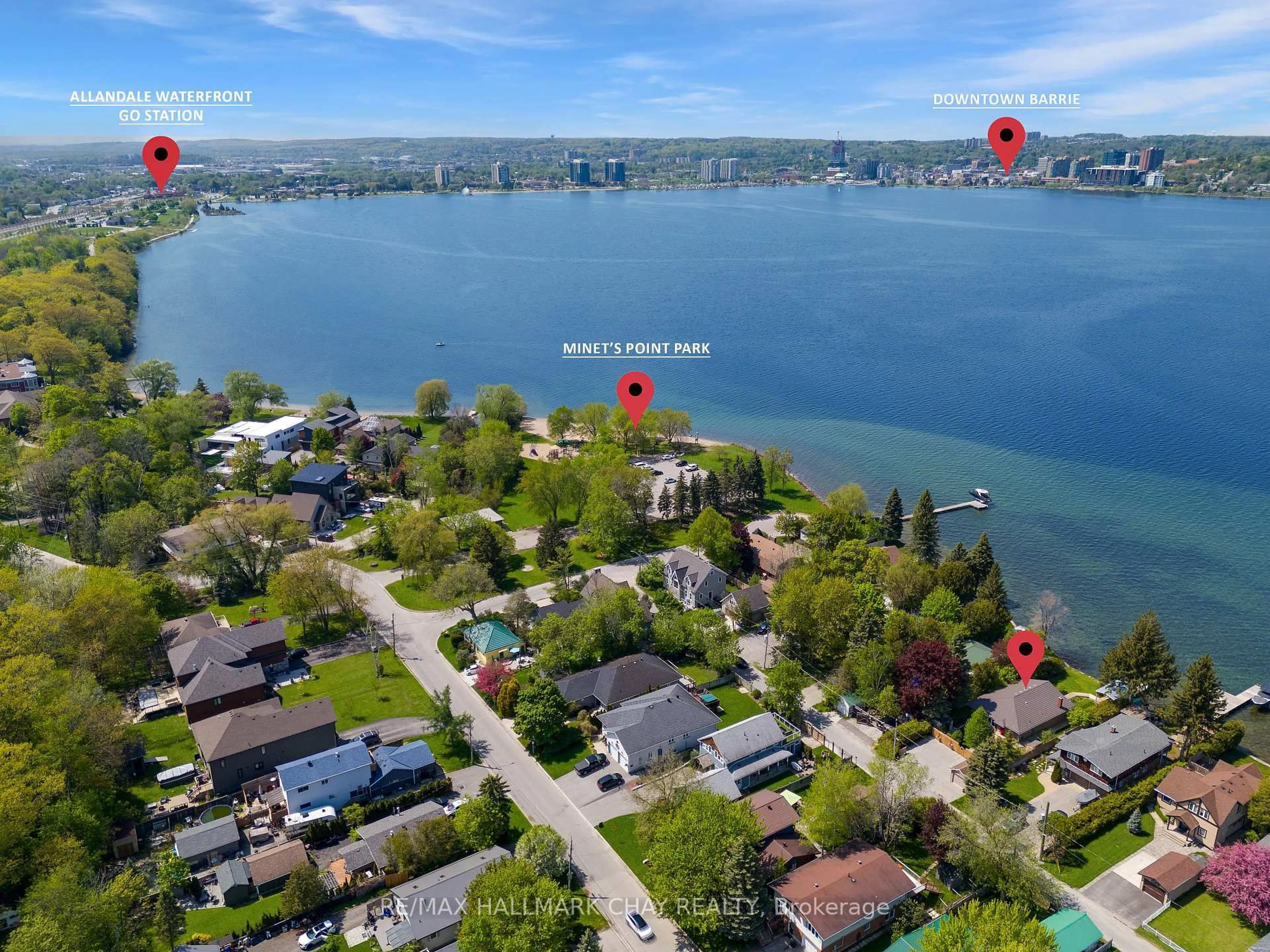A pic from outside/outdoor area/front of a property/back of a property/a pic from drone, water/lake/river/ocean view for 210 Kempview Lane, Barrie Ontario L4N 3W9