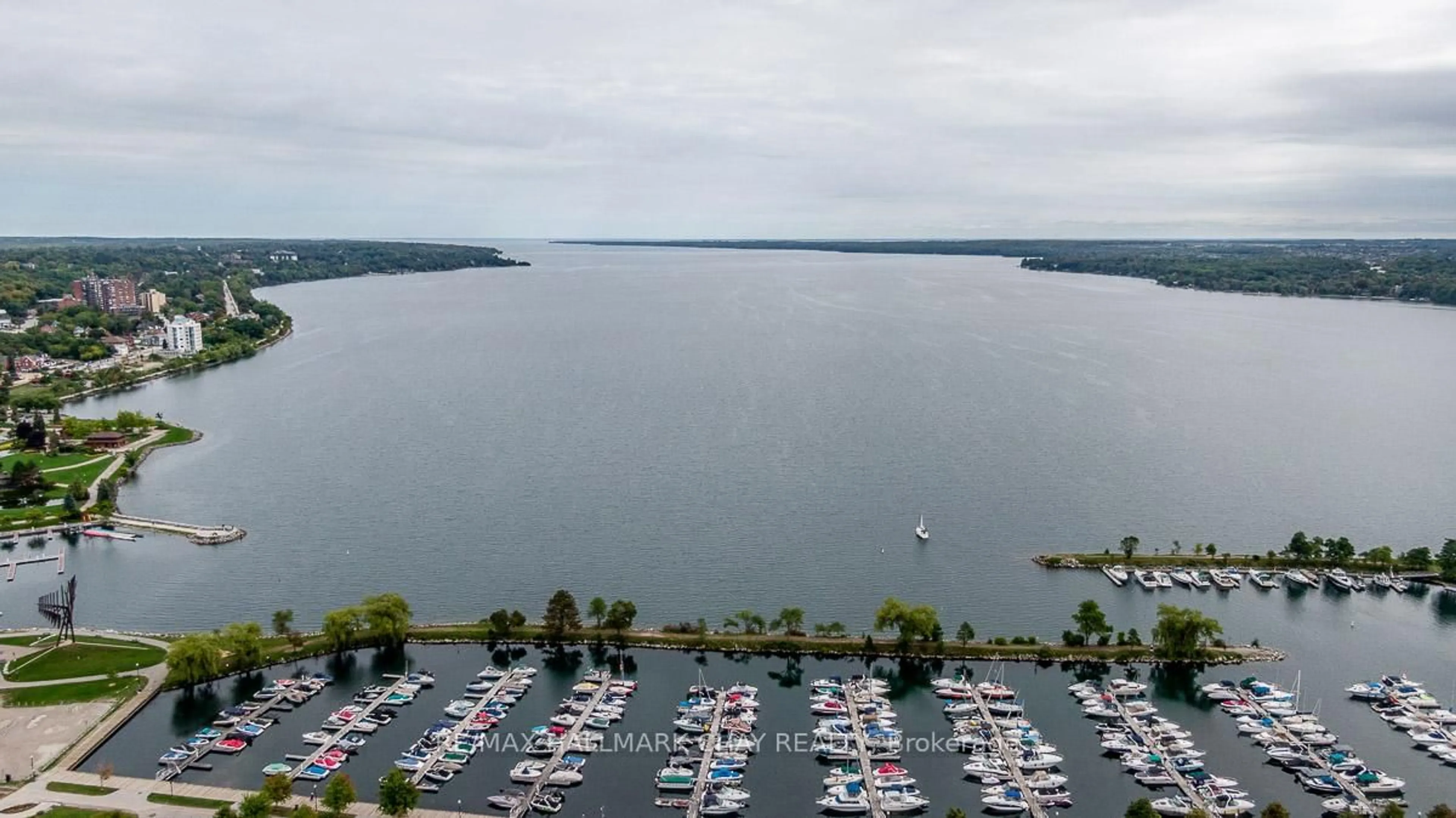 A pic from outside/outdoor area/front of a property/back of a property/a pic from drone, water/lake/river/ocean view for 2 Toronto St #509, Barrie Ontario L4N 9R2