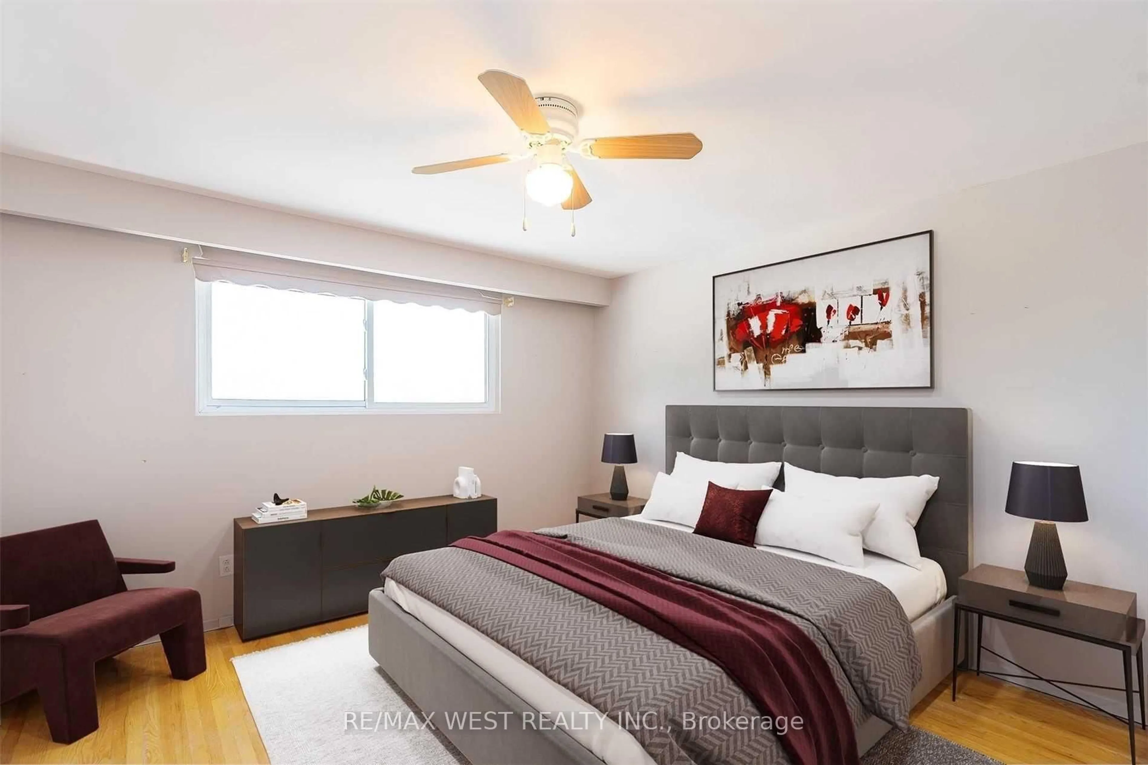 Bedroom with bed, wood/laminate floor for 97 College Cres, Barrie Ontario L4M 2W5