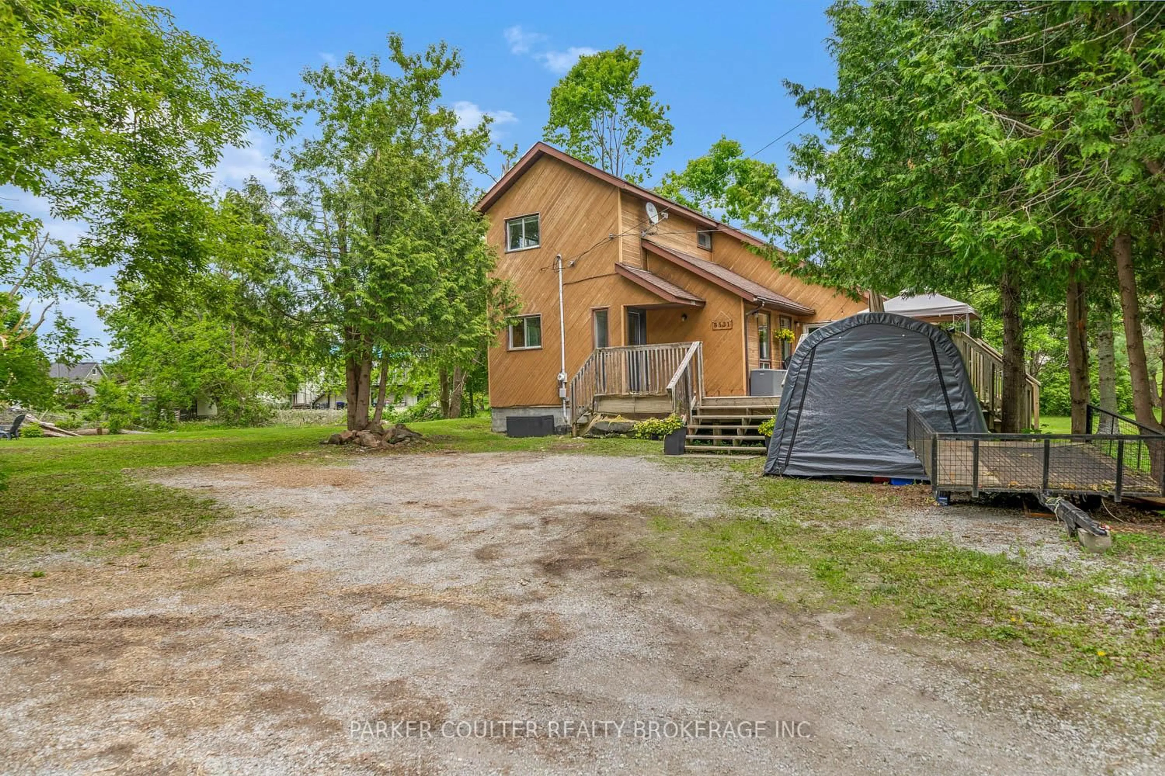A pic from outside/outdoor area/front of a property/back of a property/a pic from drone, unknown for 8531 Hwy 12, Orillia Ontario L3V 6H2