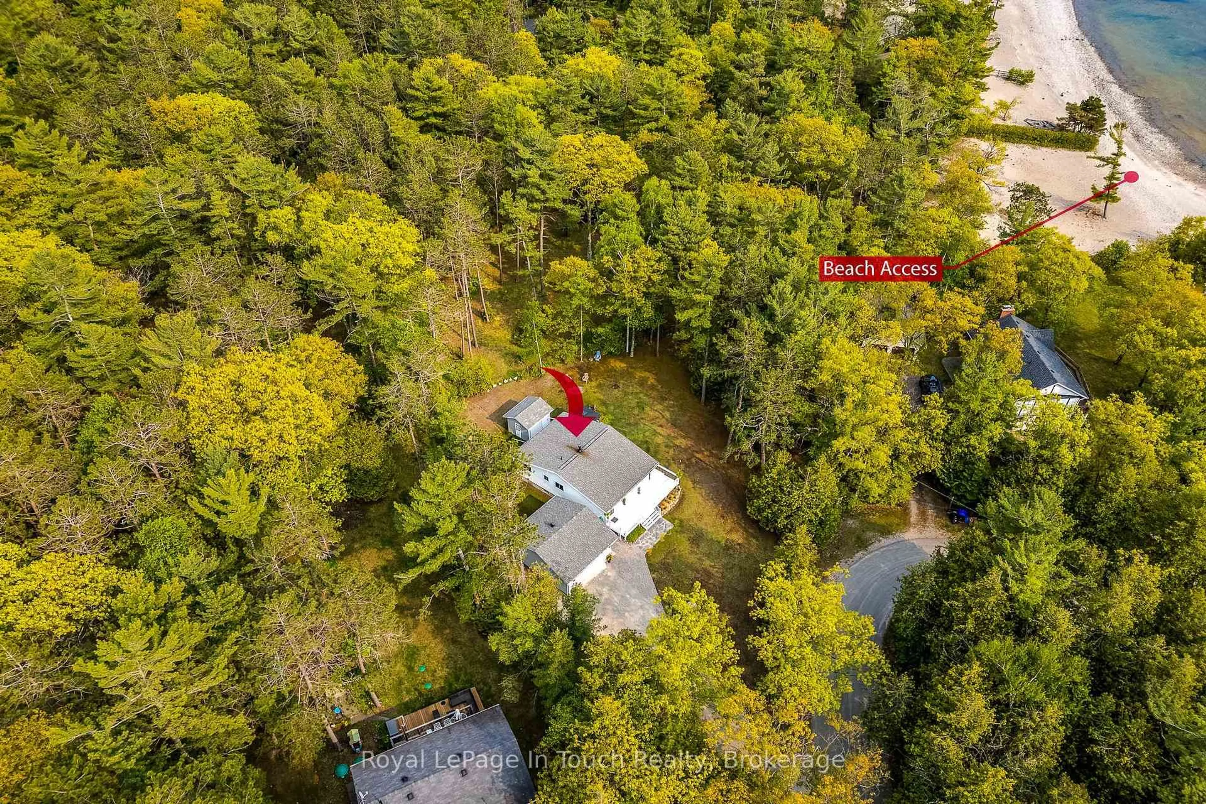 A pic from outside/outdoor area/front of a property/back of a property/a pic from drone, forest/trees view for 21 MOONLIGHT Crt, Tiny Ontario L9M 0H2