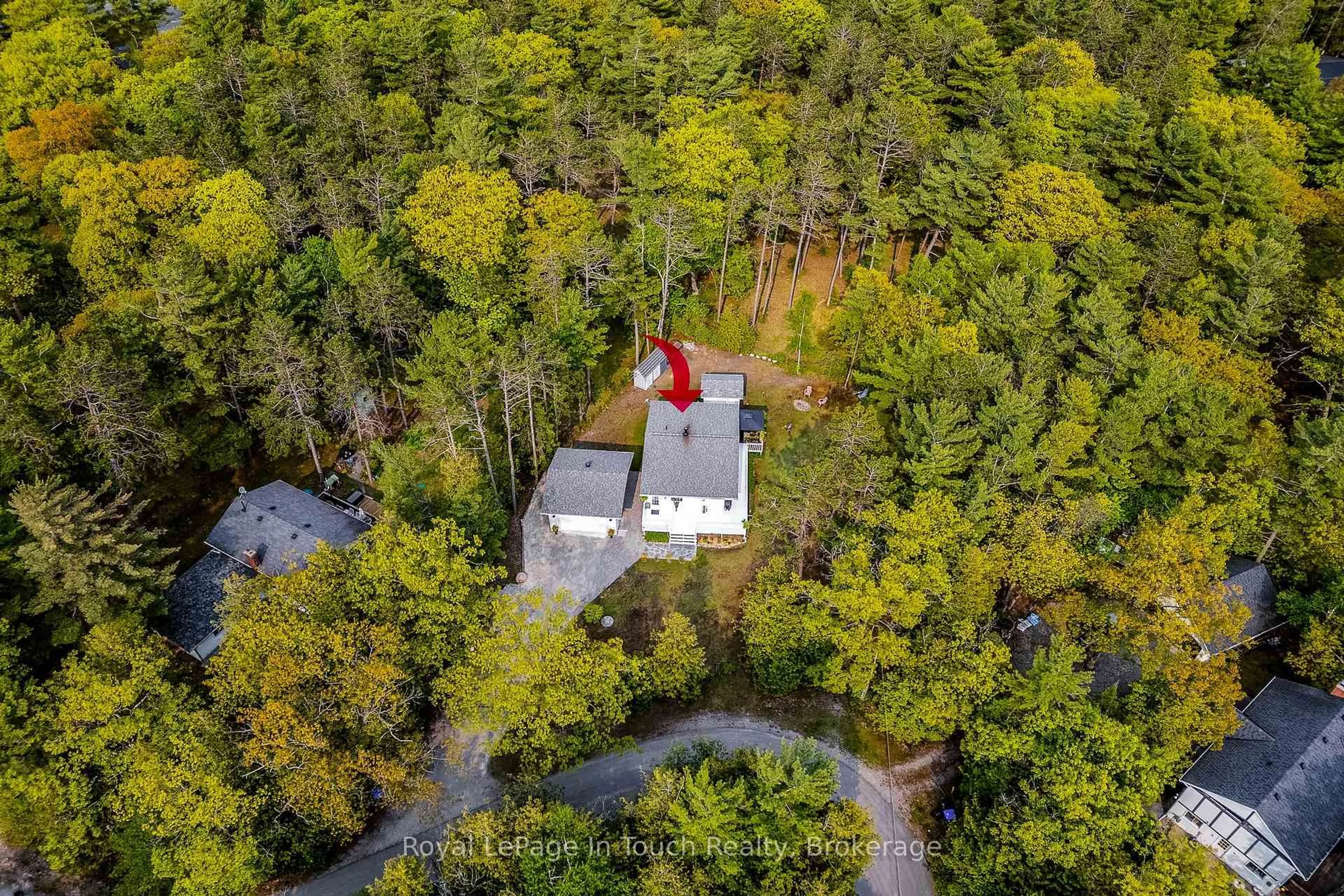 A pic from outside/outdoor area/front of a property/back of a property/a pic from drone, forest/trees view for 21 MOONLIGHT Crt, Tiny Ontario L9M 0H2