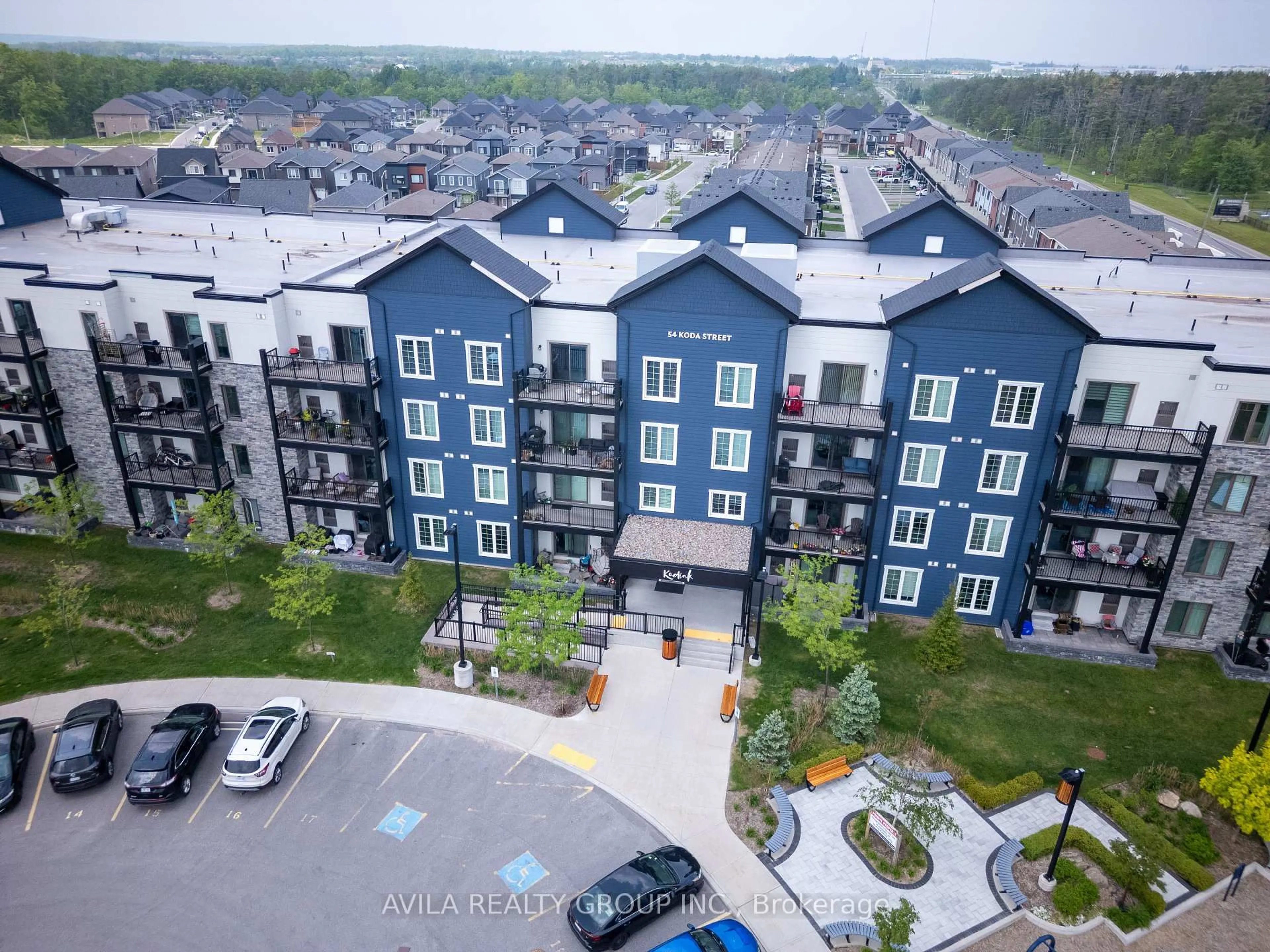 A pic from outside/outdoor area/front of a property/back of a property/a pic from drone, unknown for 54 Koda St #302, Barrie Ontario L9J 0J6