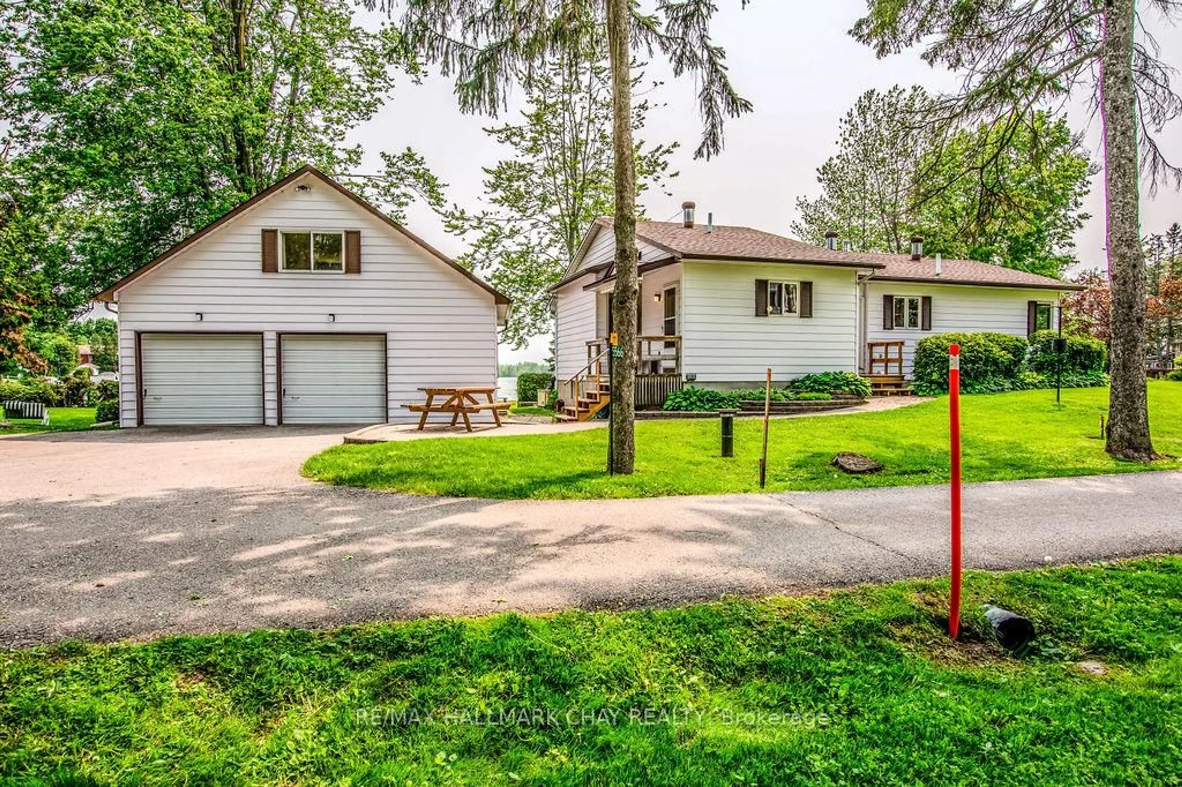 Home with vinyl exterior material, street for 5566 Gray's Bay Rd, Ramara Ontario L0K 1L0