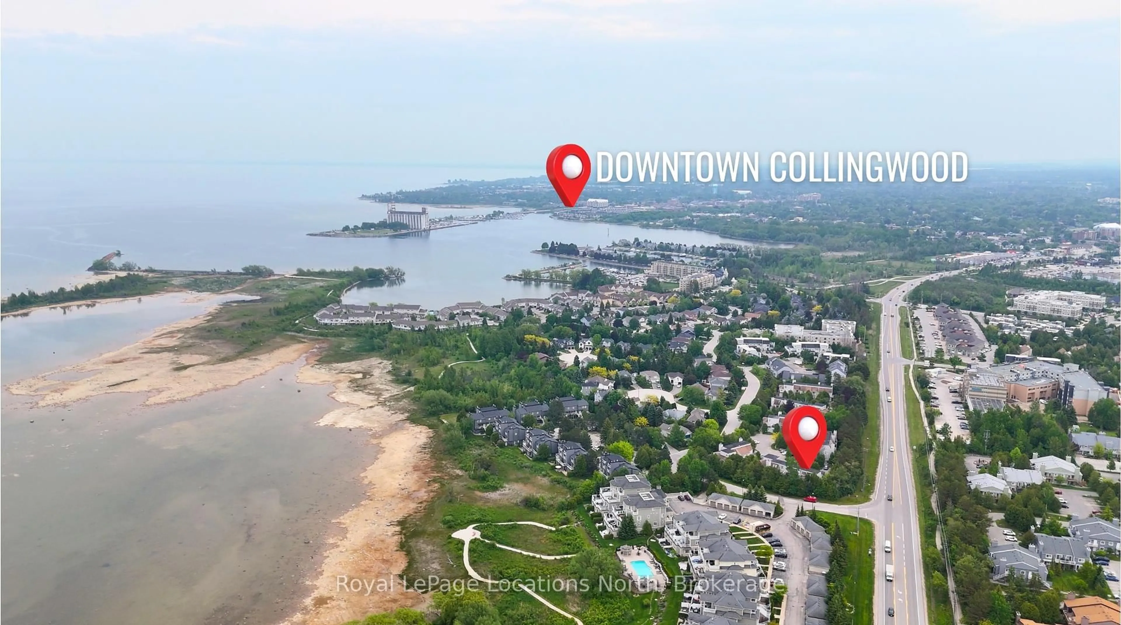 A pic from outside/outdoor area/front of a property/back of a property/a pic from drone, water/lake/river/ocean view for 49 TROTT Blvd #190, Collingwood Ontario L9Y 5B8