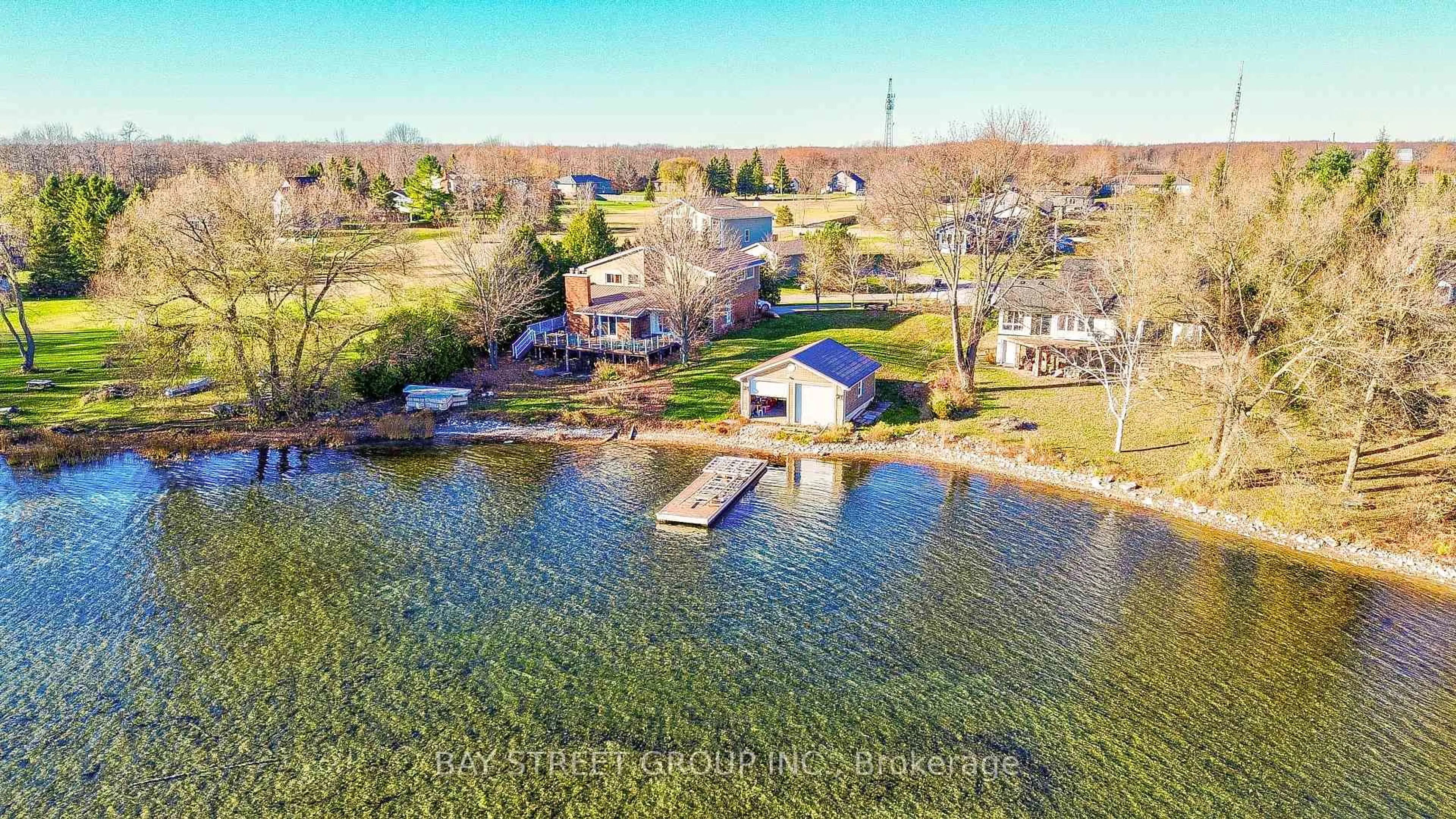 A pic from outside/outdoor area/front of a property/back of a property/a pic from drone, water/lake/river/ocean view for 3784 Tuppy Dr, Ramara Ontario L3V 6H7