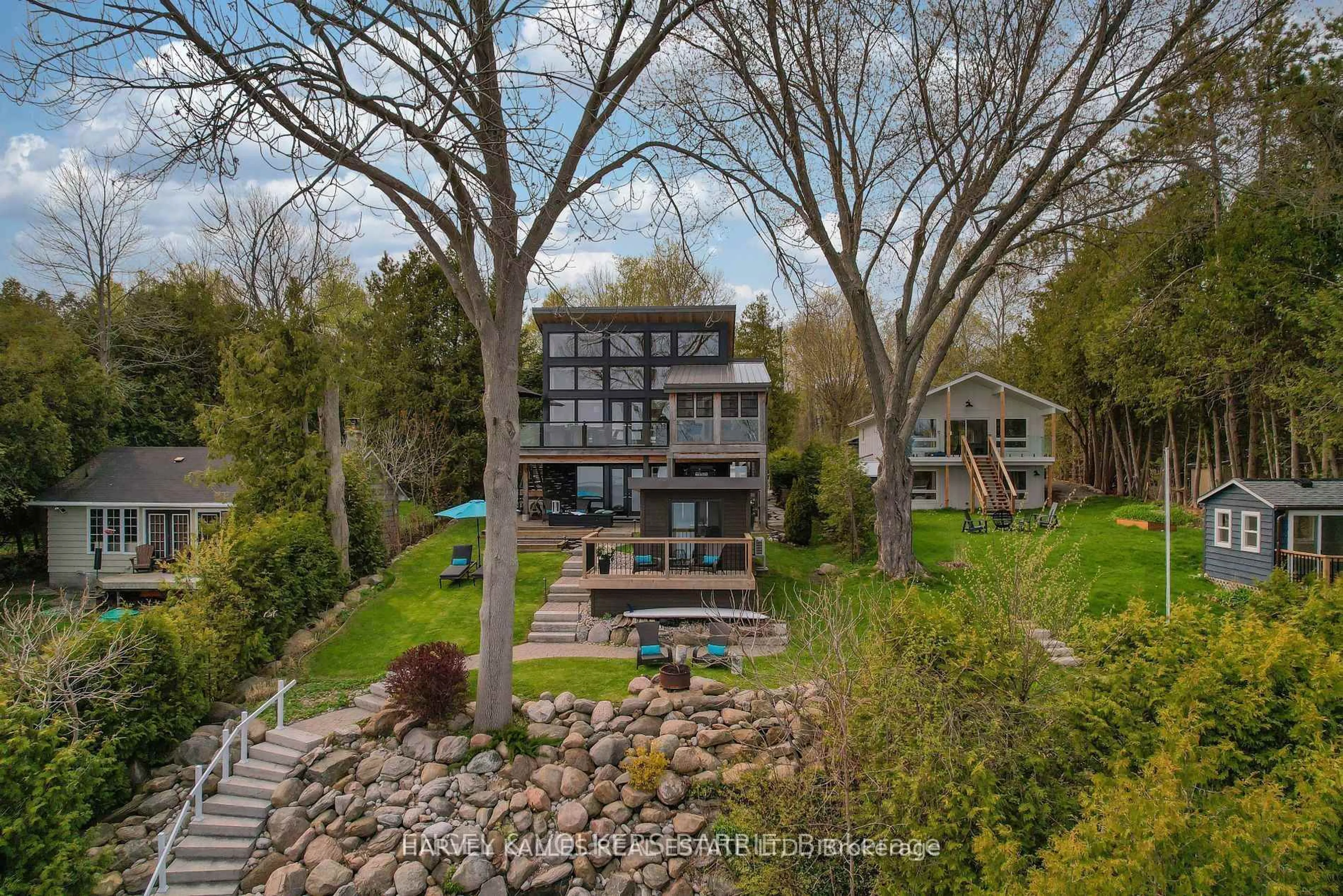 A pic from outside/outdoor area/front of a property/back of a property/a pic from drone, water/lake/river/ocean view for 2369 Lakeshore Rd, Oro-Medonte Ontario L0L 1T0